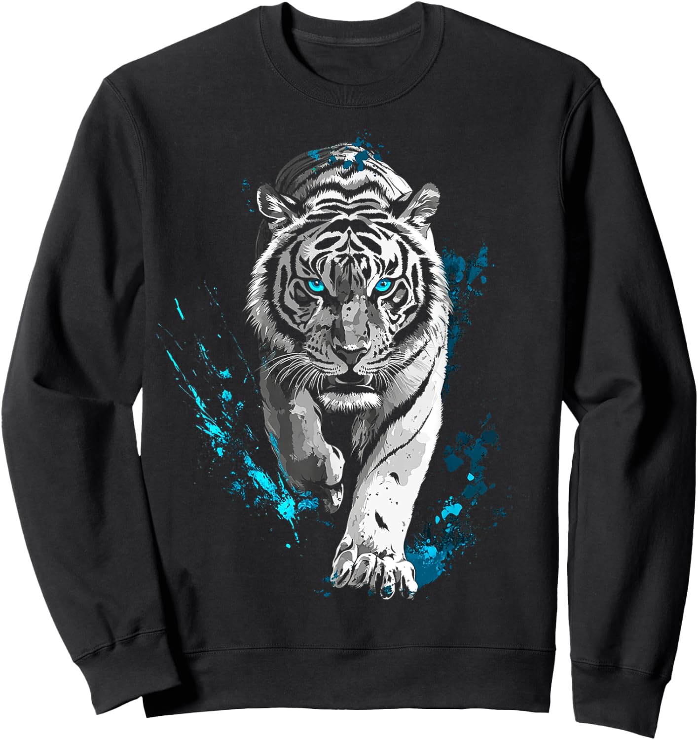 Tiger Animal Graphic Blue Eyes Art Tiger Sweatshirt - Sweatshirt | Black