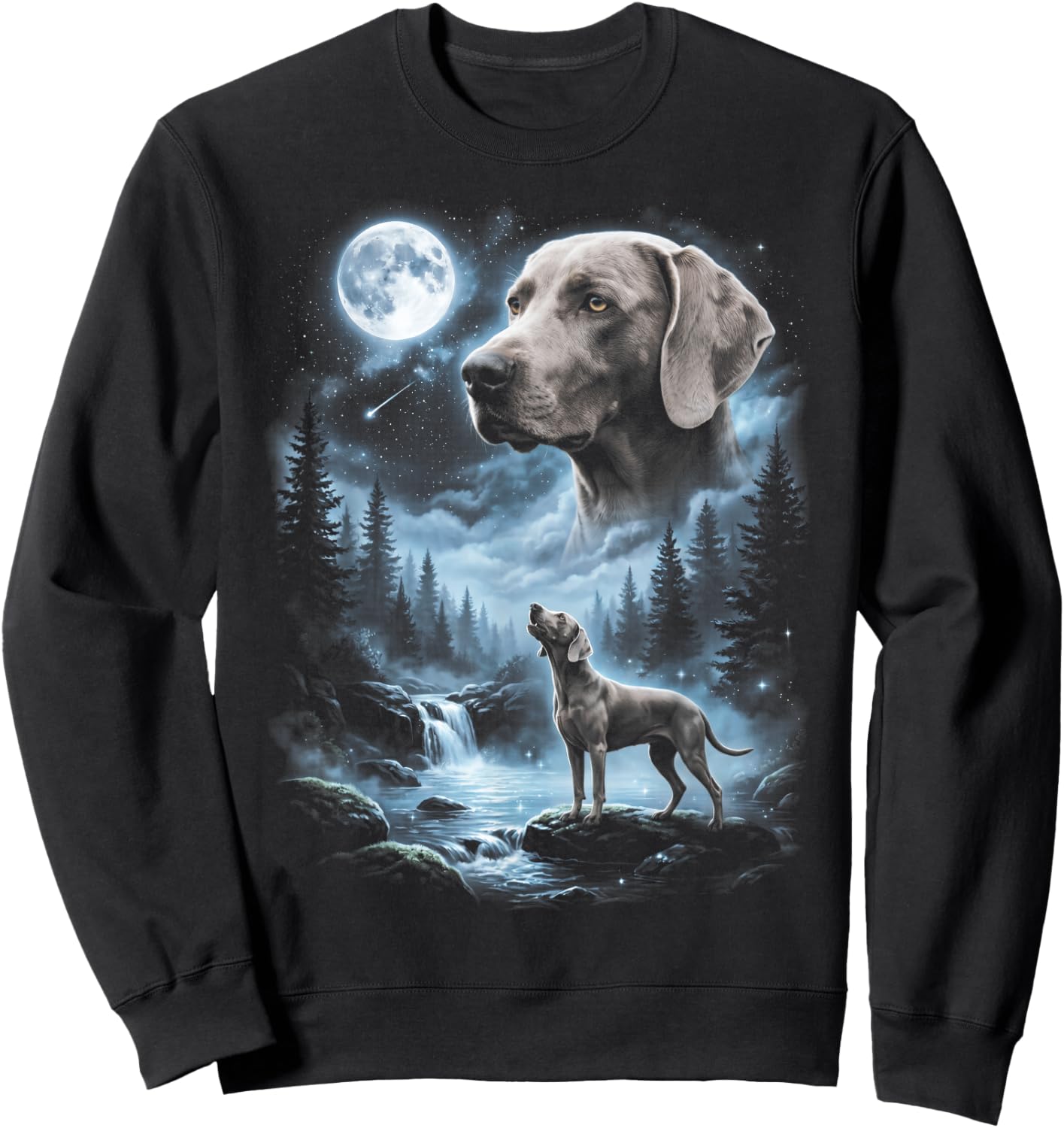 Weimaraner Howling to the Moon Retro 90's Dog Sweatshirt - Sweatshirt | Black