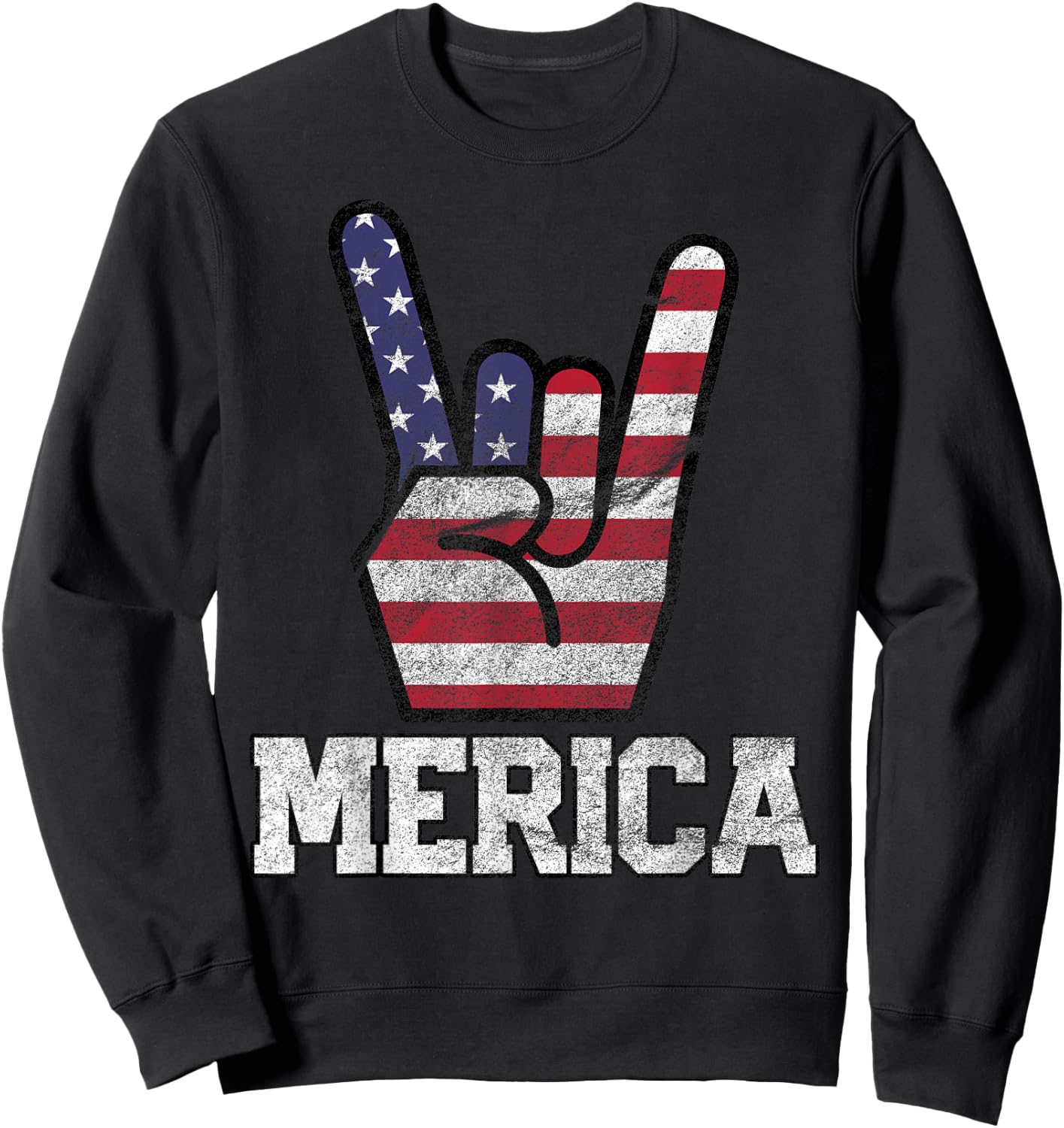 Merica Rock Sign 4th of July Vintage American Flag Retro USA Small Sweatshirt - Sweatshirt | Black