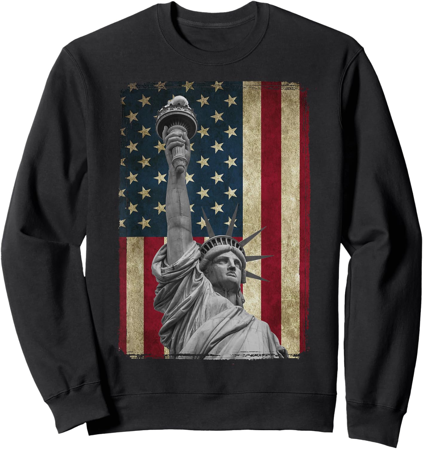 USA American Flag and Statue of Liberty Shirt Sweatshirt - Sweatshirt | Black