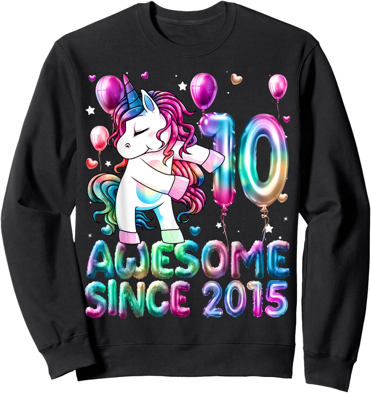 Flossing Unicorn 10 Year Old 10th Birthday Girl Unicorn Sweatshirt - Sweatshirt | Black