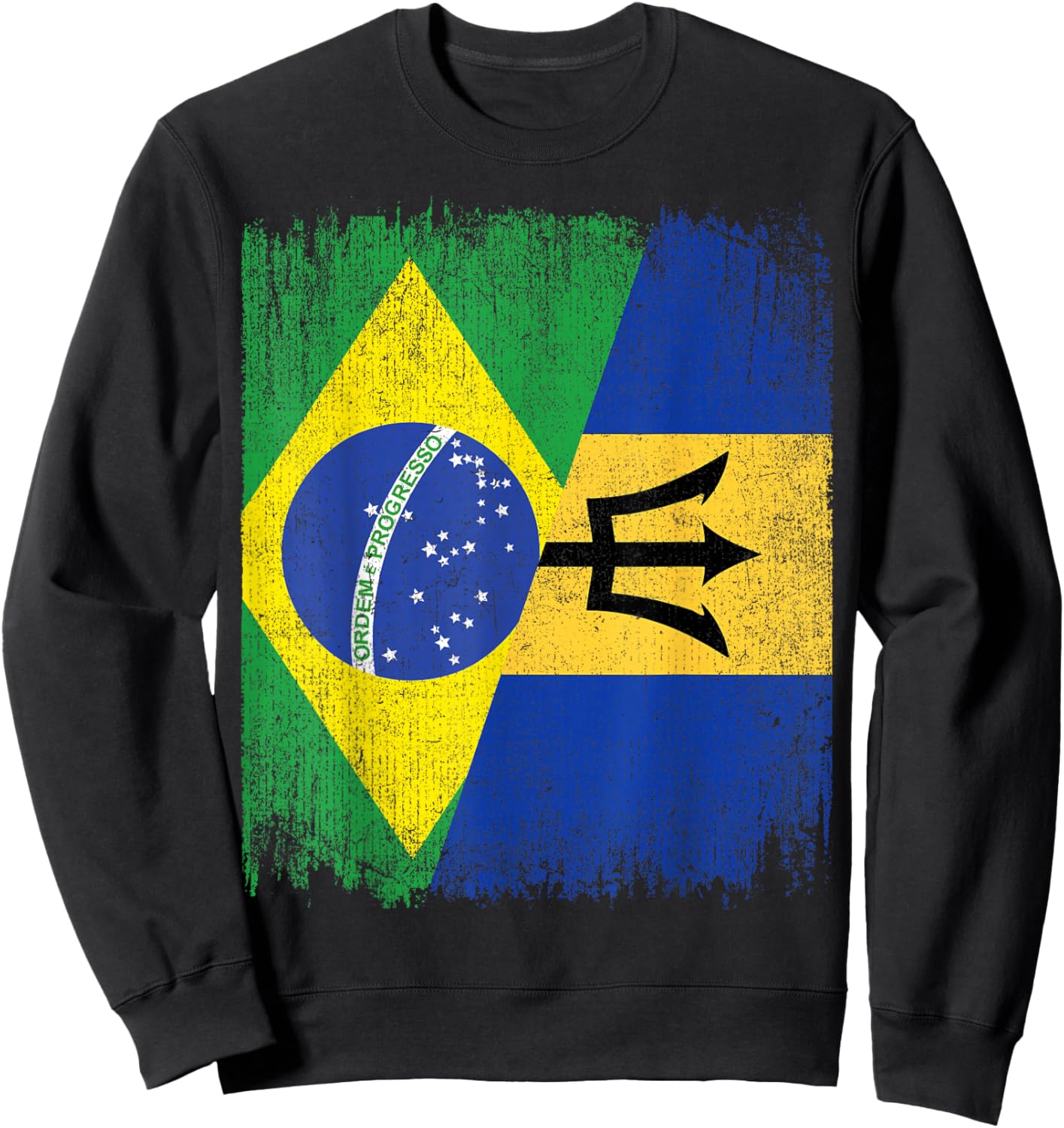 Half Brazil Barbados Split Flag Brazilian Barbadian Roots Sweatshirt - Sweatshirt | Black