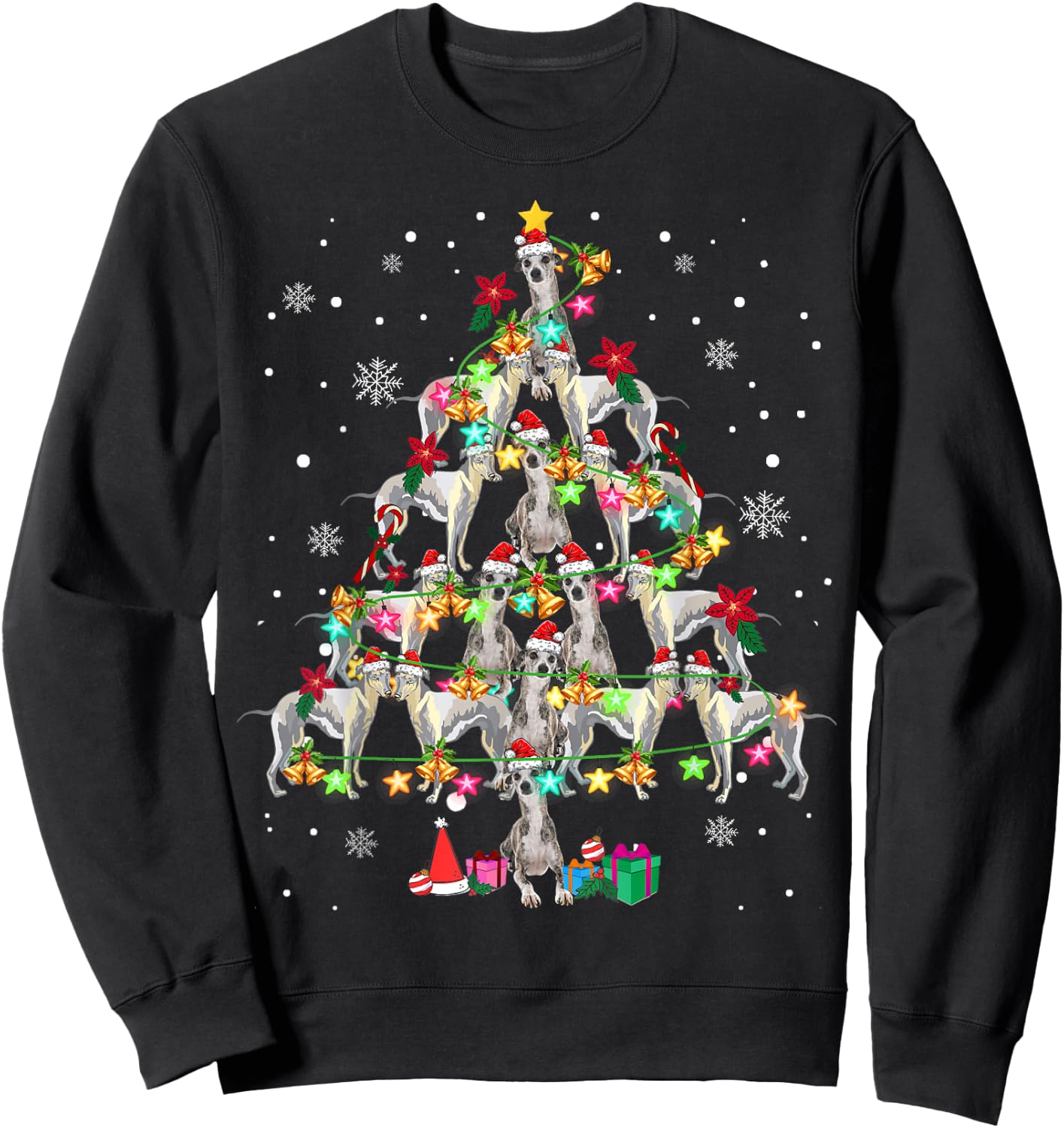 Whippets Christmas Tree Funny Whippets Lover Christmas Sweatshirt - Sweatshirt | Black