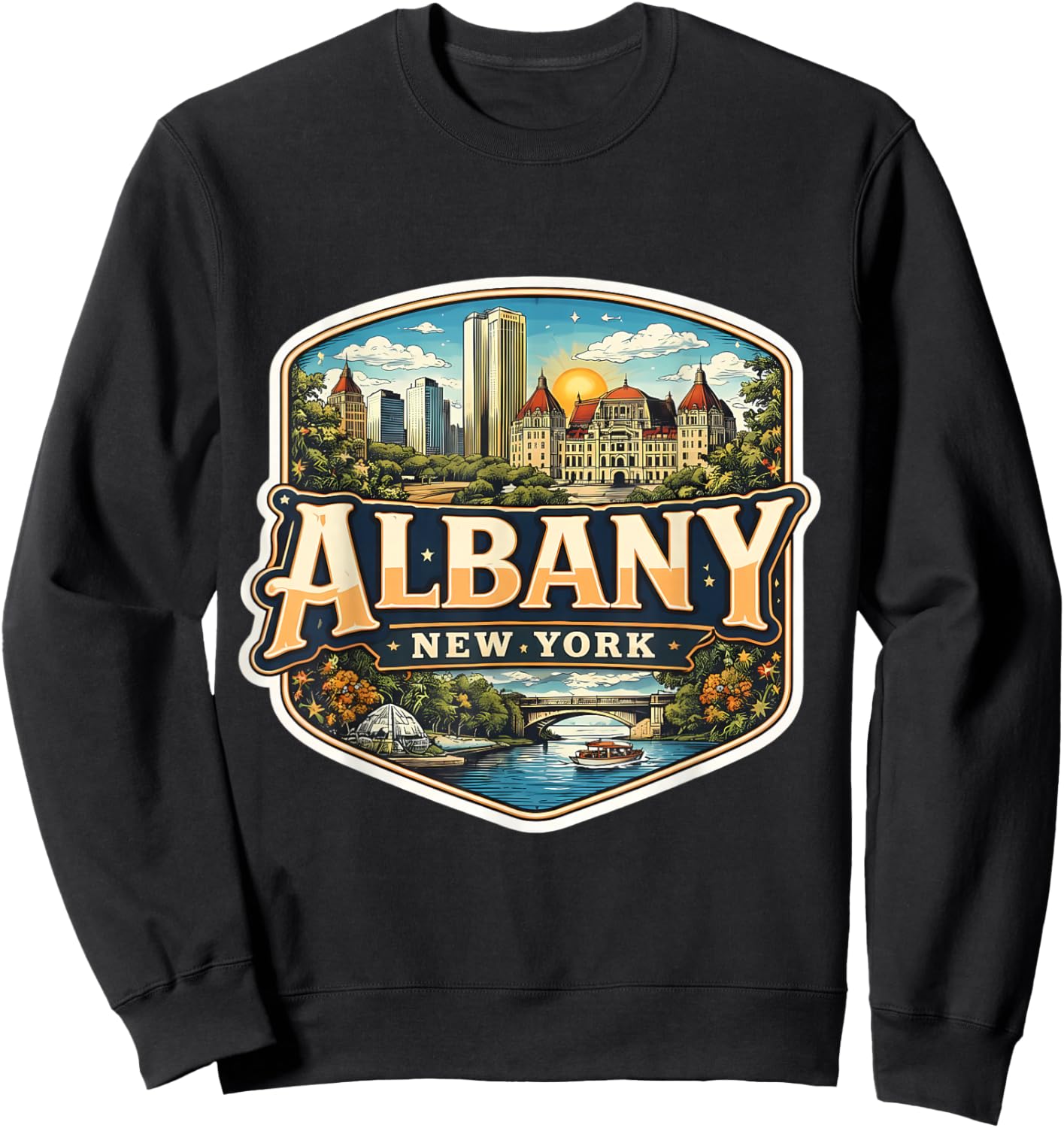 Albany New York Souvenir City State Capital Retro Vintage Sweatshirt - Sweatshirt | Black
