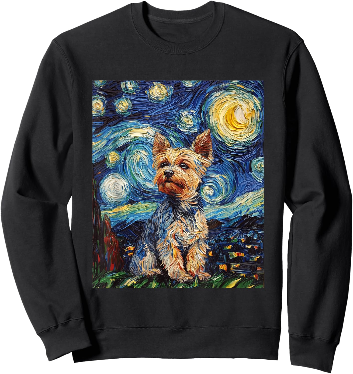 Yorkshire Terrier Yorkie Dog Van Gogh Style Starry Night Sweatshirt - Sweatshirt | Black