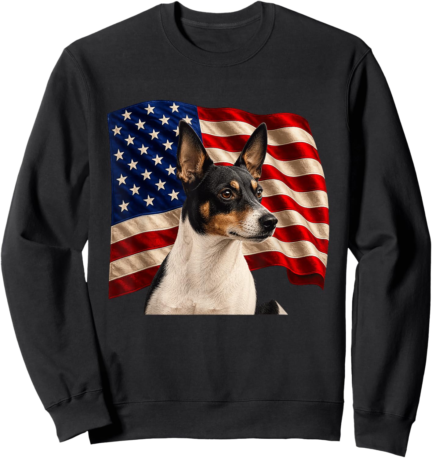 Rat Terrier Dog Patriotic 4th July USA Flag Rat Terrier Sweatshirt - Sweatshirt | Black