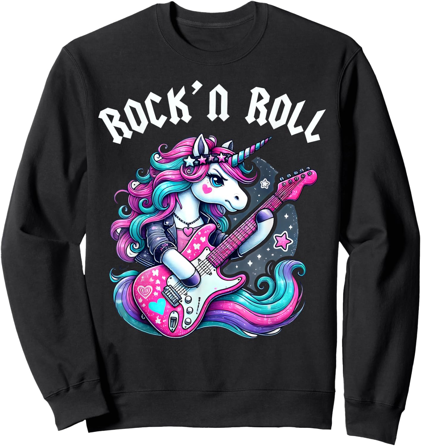 Rock'n Roll Unicorn, Rockstar Unicorn, Punk Goth Band Girls Sweatshirt - Sweatshirt | Black