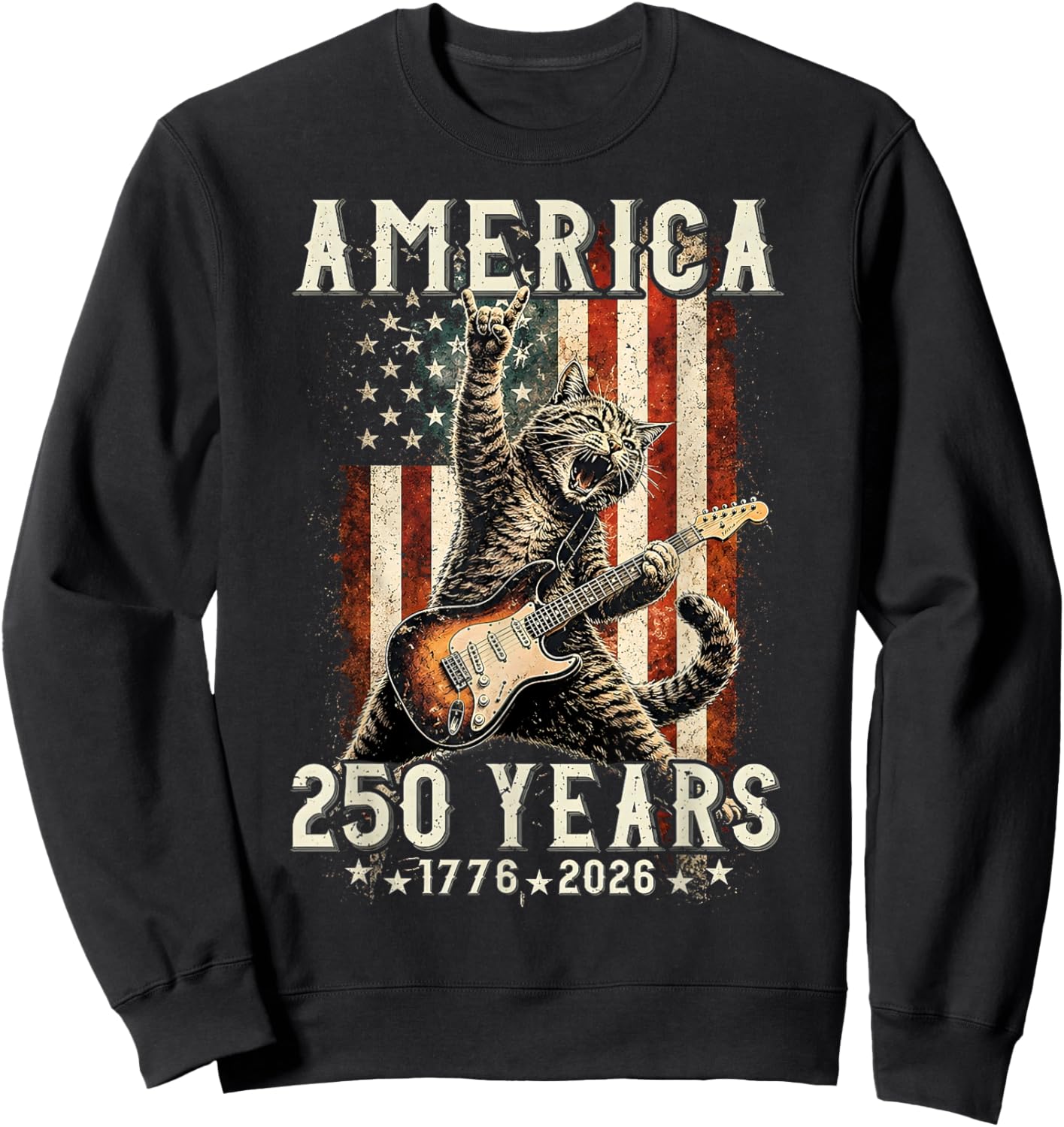 Retro Cat Playing Guitar Rock Star 250 Years Women Sweatshirt - Sweatshirt | Black