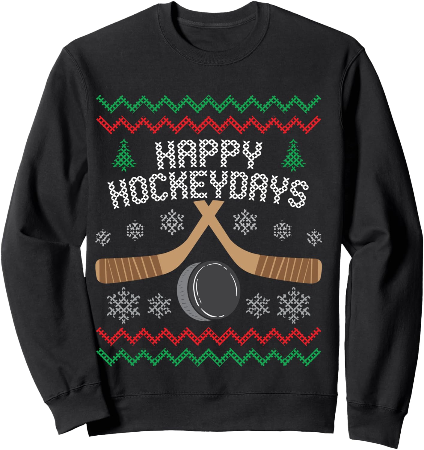 Happy Hockeydays Ice Hockey Fan Ugly Christmas Sweater Sweatshirt - Sweatshirt | Black