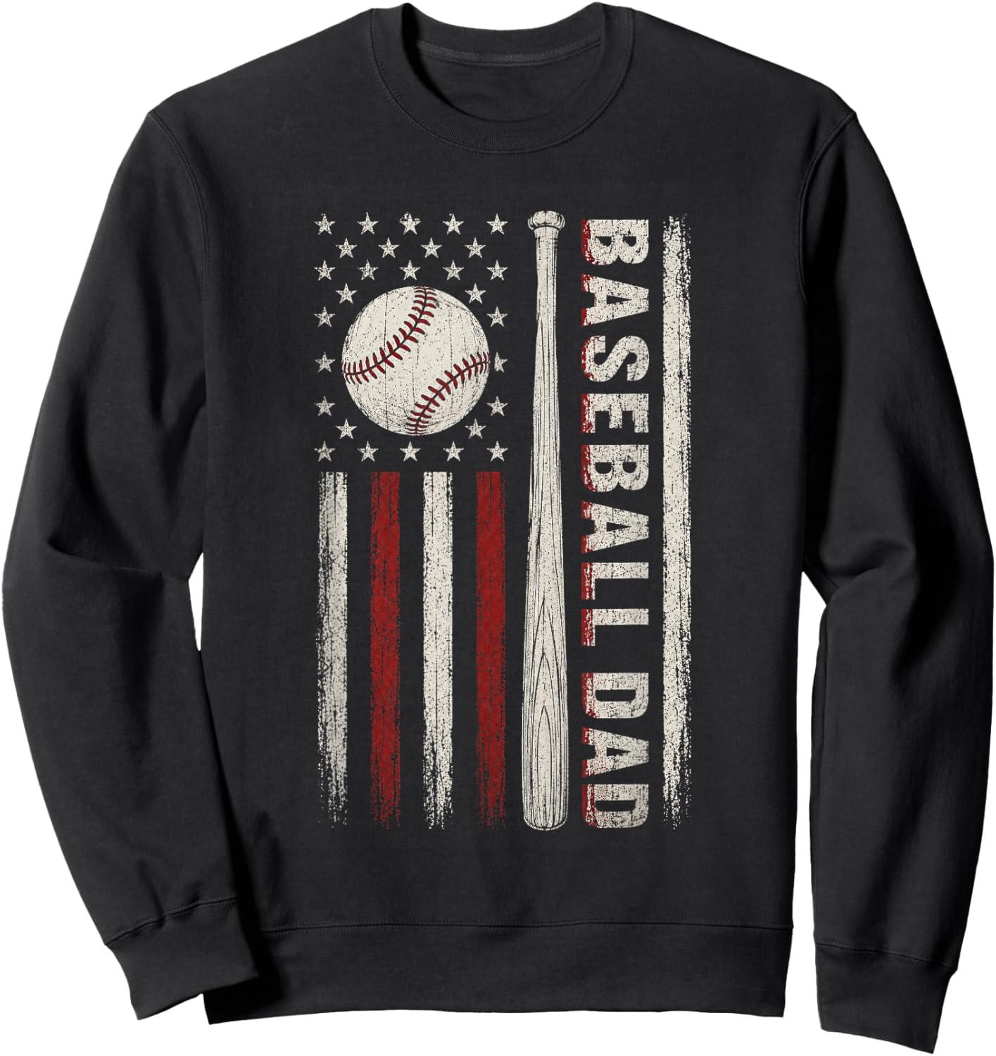 Baseball Dad American Flag Patriotic Game Day USA Flag Sweatshirt - Sweatshirt | Black