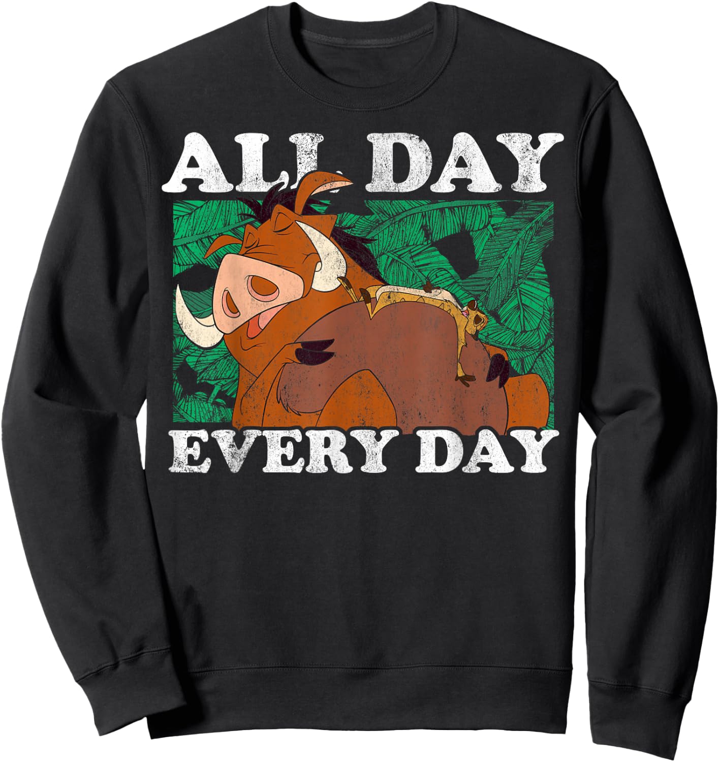 Disney The Lion King Timon & Pumbaa All Day Text Poster Sweatshirt - Sweatshirt | Black