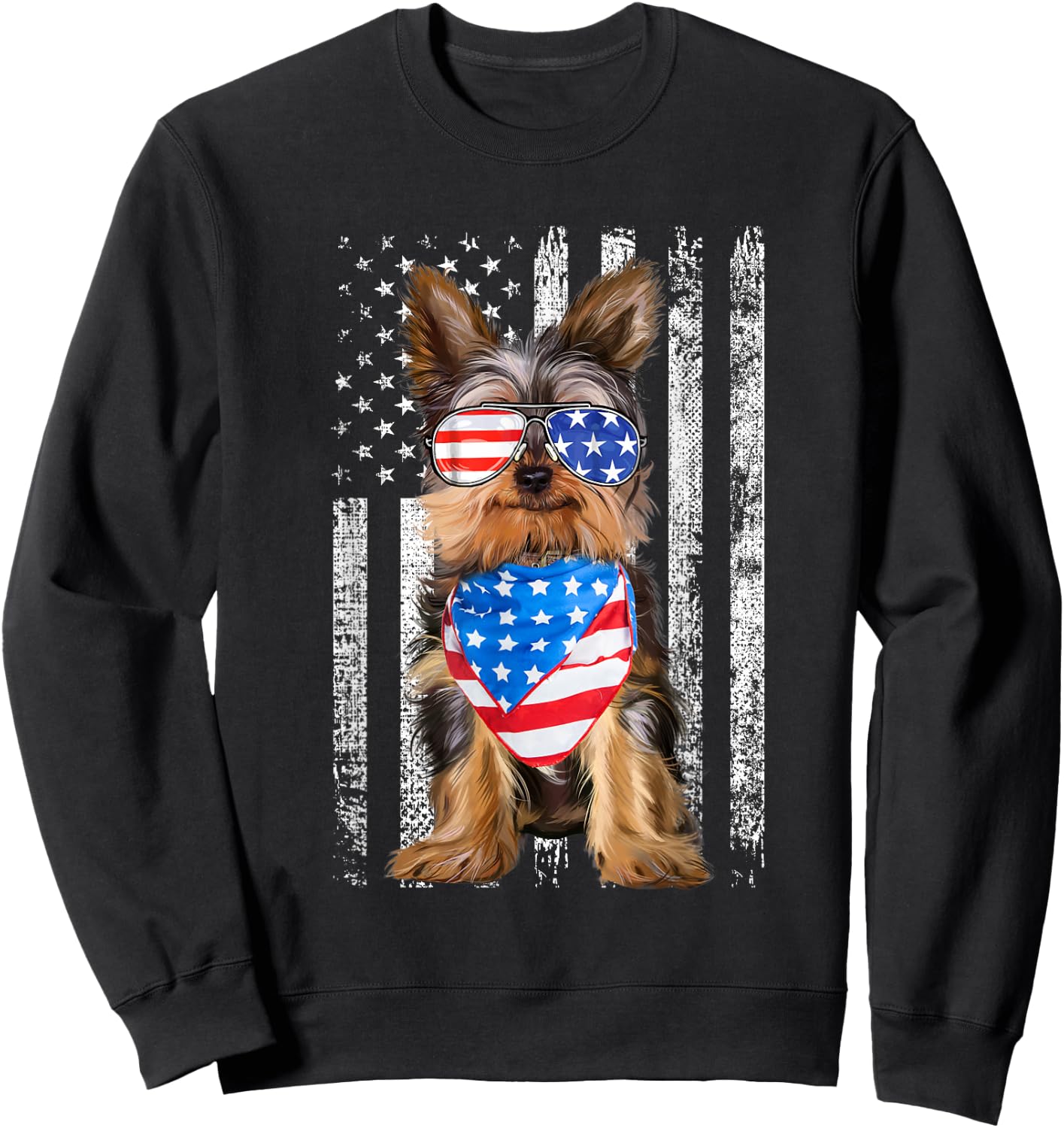 Yorkshire American Flag Patriotic Yorkie Dog 4th of July Sweatshirt - Sweatshirt | Black