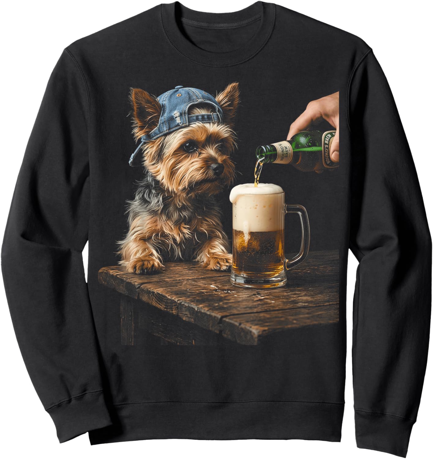 Yorkie Dog Drinking Beer Funny Party Sweatshirt - Sweatshirt | Black