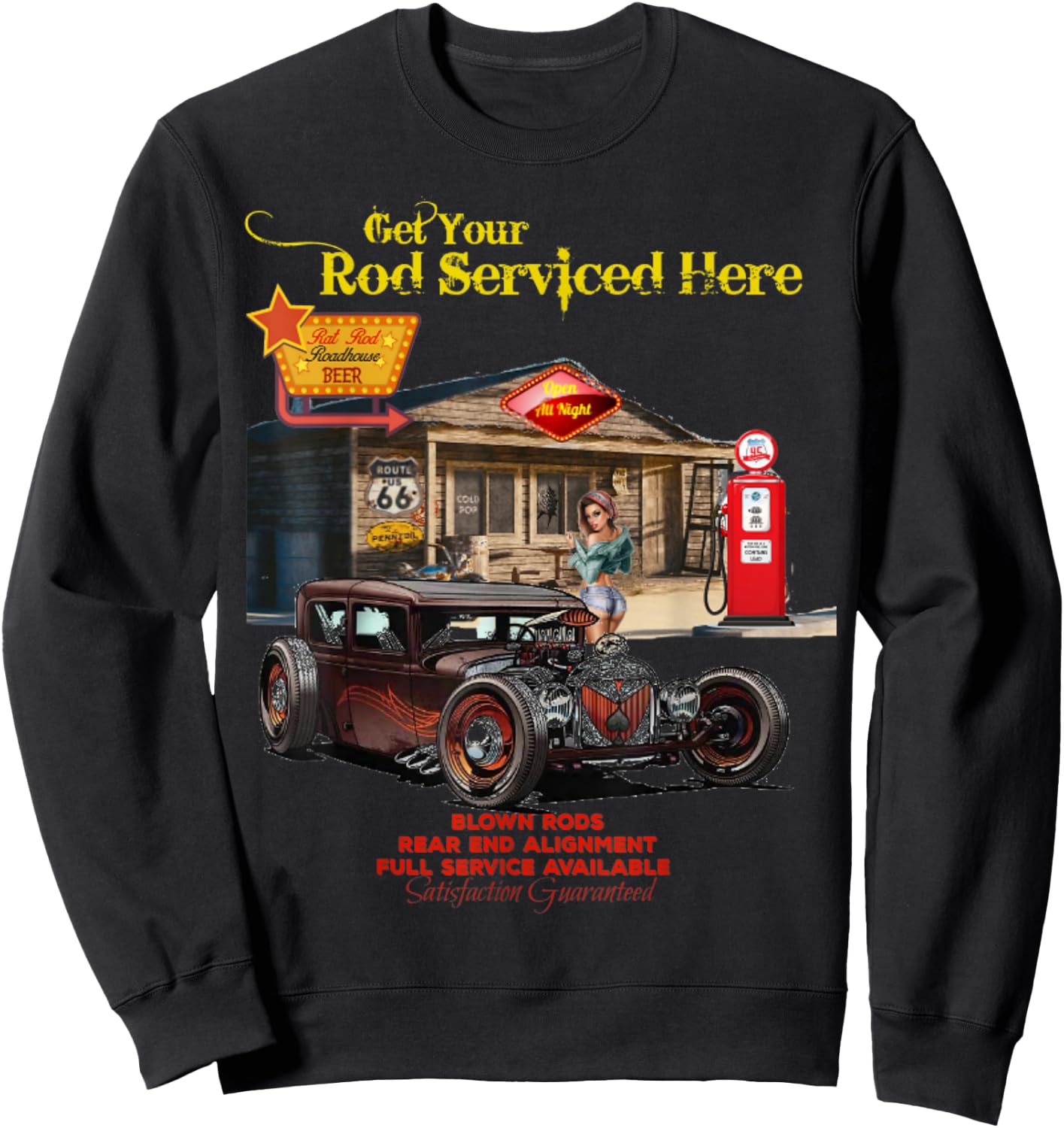 Vintage Rat Rod T Shirt Pinup Girl Sweatshirt - Sweatshirt | Black