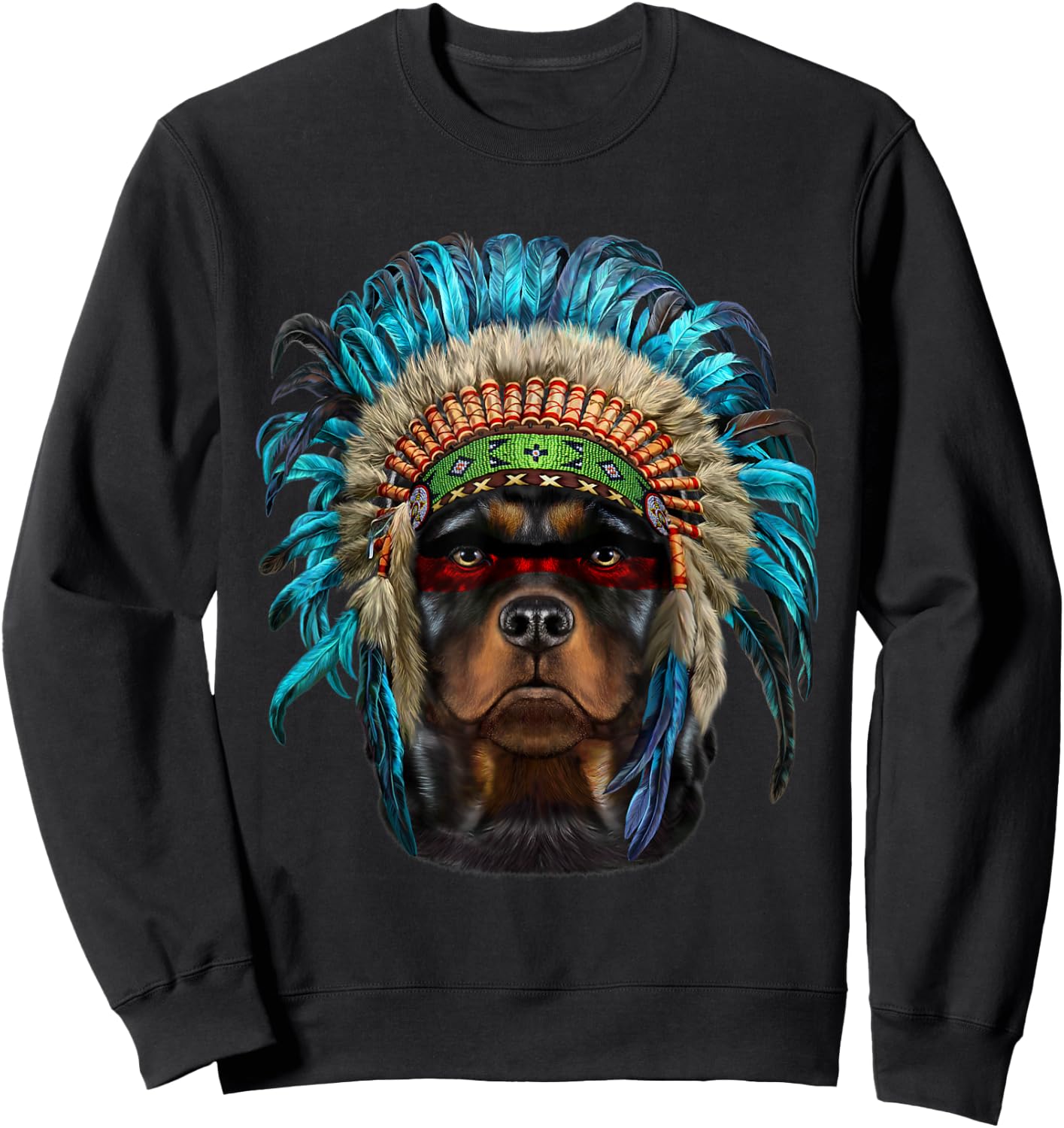 Rottweiler Dog wearing Native American Indian Headdress Men Women Kids Sweatshirt - Sweatshirt | Black