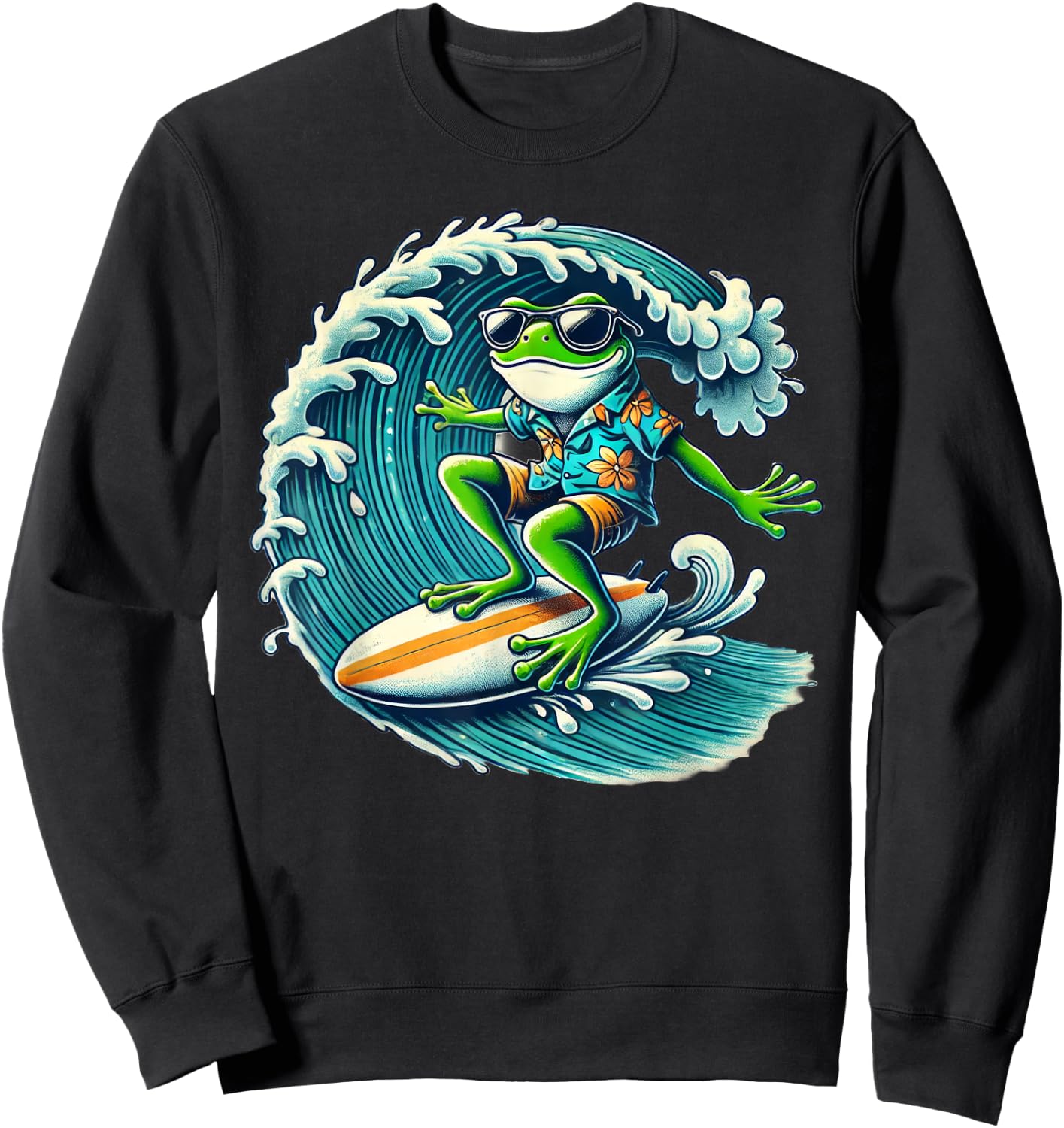 Frog Wearing Sunglasses Surfing Sweatshirt - Sweatshirt | Black