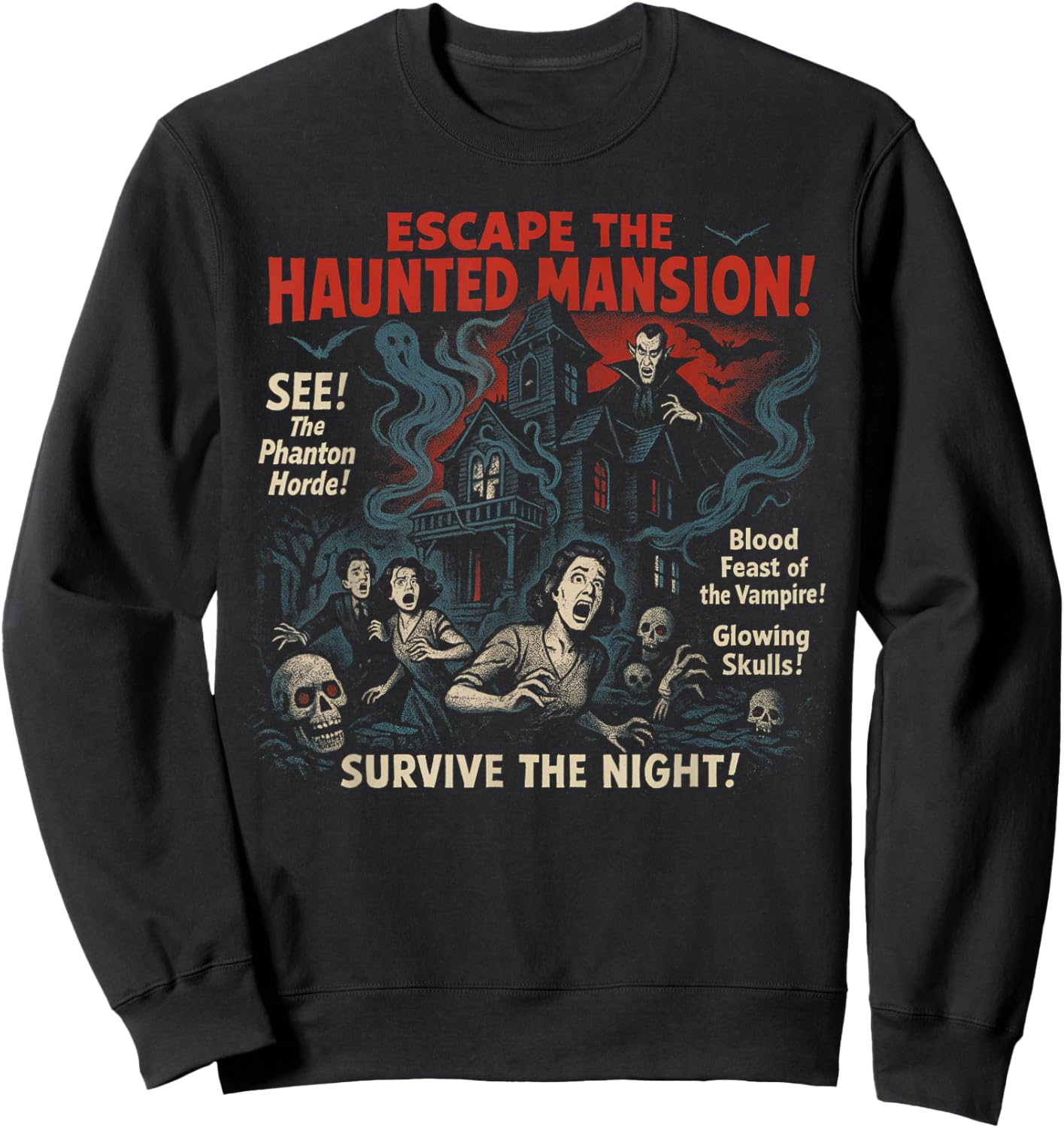 Haunted Mansion Escape Movie Poster Vintage Halloween Sweatshirt - Sweatshirt | Black