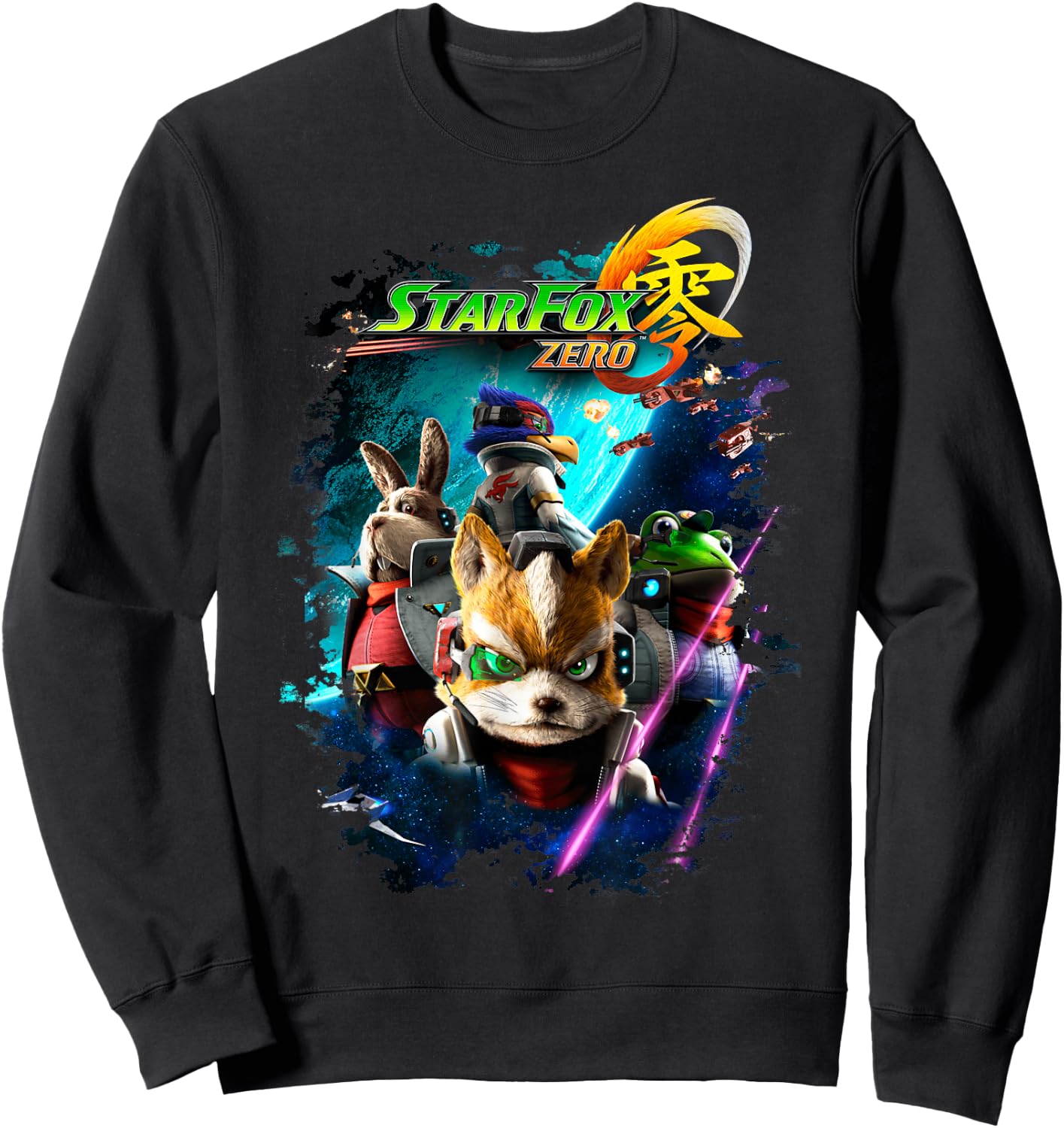 Star Fox Zero Logo Space Group Shot Shadow Graphic Sweatshirt - Sweatshirt | Black