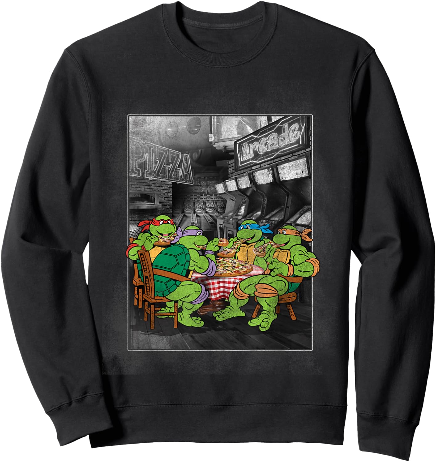 TMNT Photoreal Group Eating Pizza Sweatshirt - Sweatshirt | Black