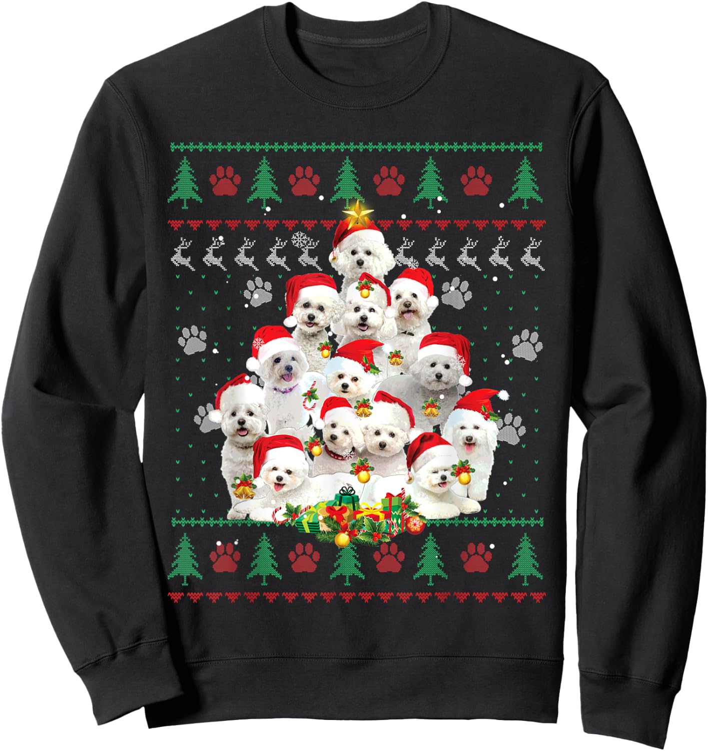 Bichon Frise Christmas Tree Santa Ugly Sweater Funny Dog Women Kids Sweatshirt - Sweatshirt | Black