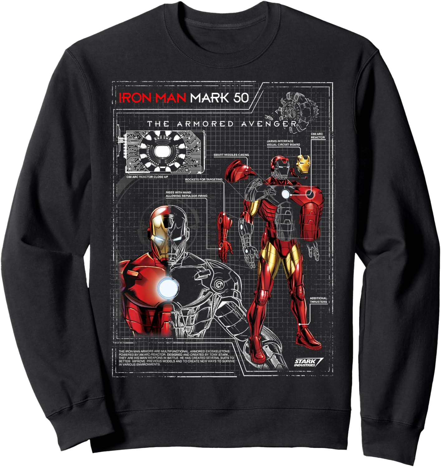 Iron Man Armor Plated Suit Blue Print Schematic Sweatshirt - Sweatshirt | Black