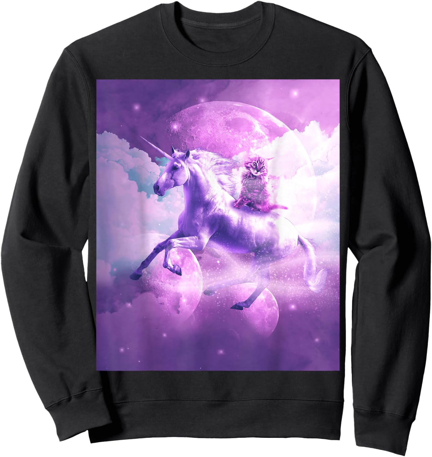 Kitty Cat Riding On Flying Space Galaxy Unicorn Sweatshirt - Sweatshirt | Black