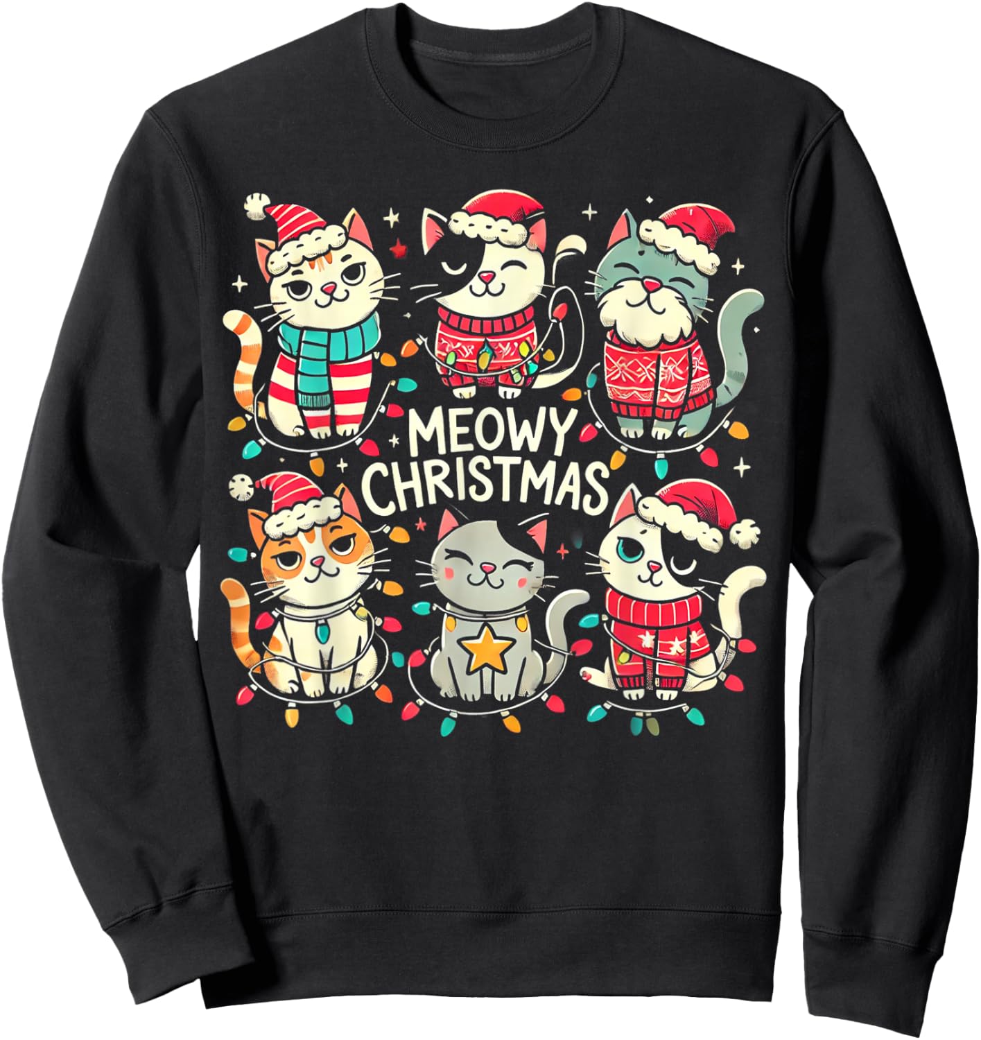 Cute Christmas Cats in Festive Outfits Design with Holiday Sweatshirt - Sweatshirt | Black