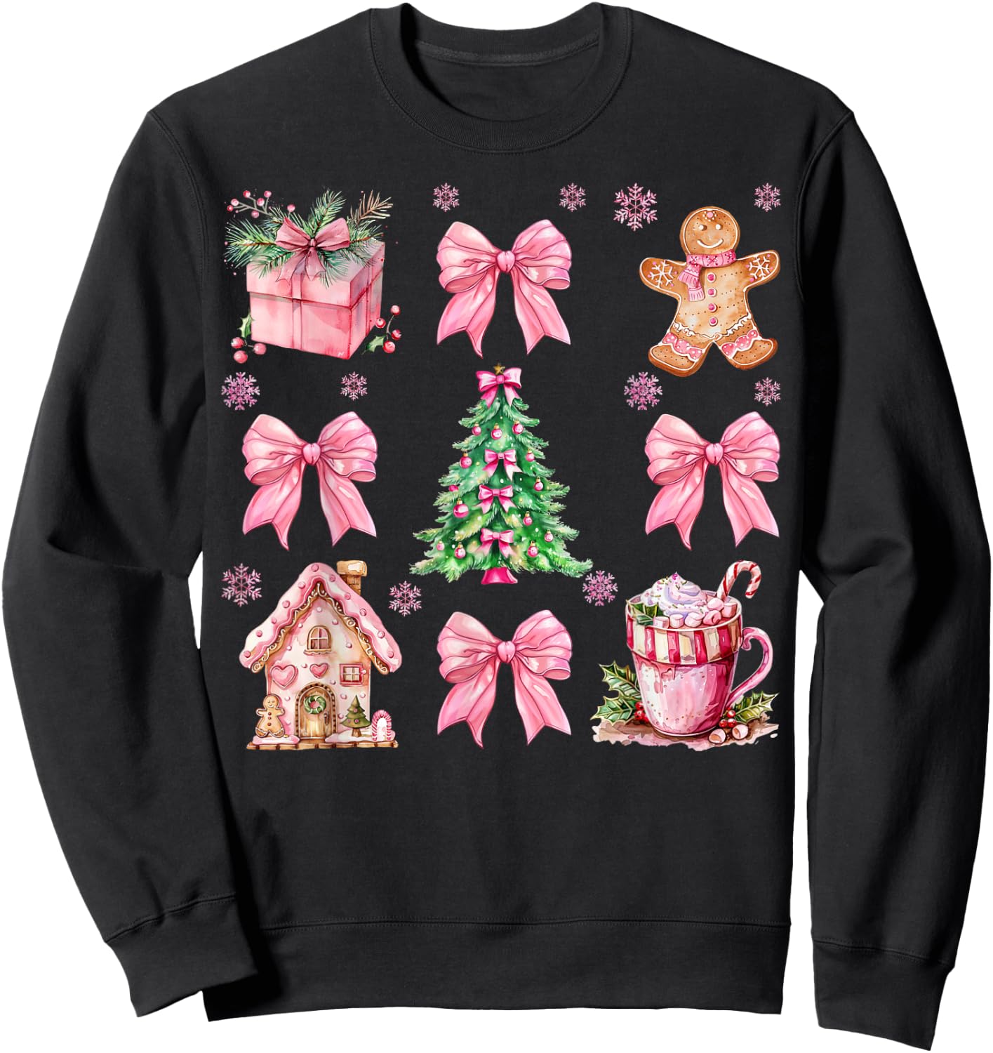 Christmas Coquette Bow Pink Gingerbread Xmas Girls Holiday Sweatshirt - Sweatshirt | Black