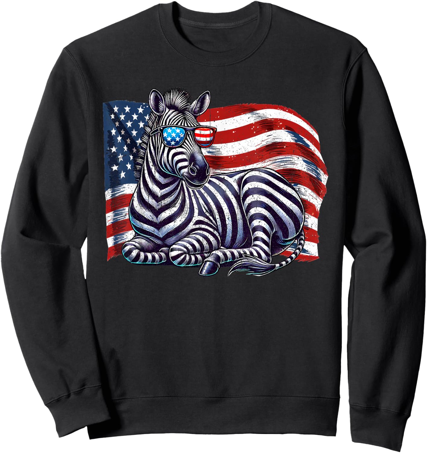 Zebra USA Flag Animals Lovers Patriotic Sunglasses Vintage Sweatshirt - Sweatshirt | Black