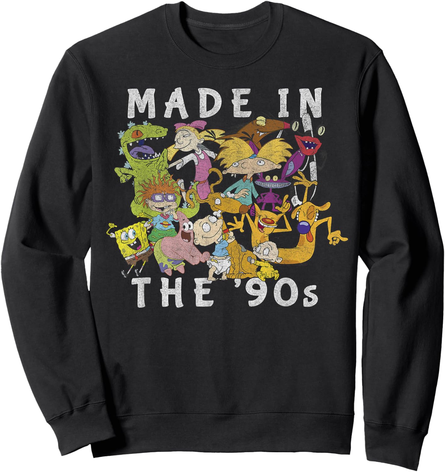 Nickelodeon Made in The 90's Faded Character Collage Sweatshirt - Sweatshirt | Black