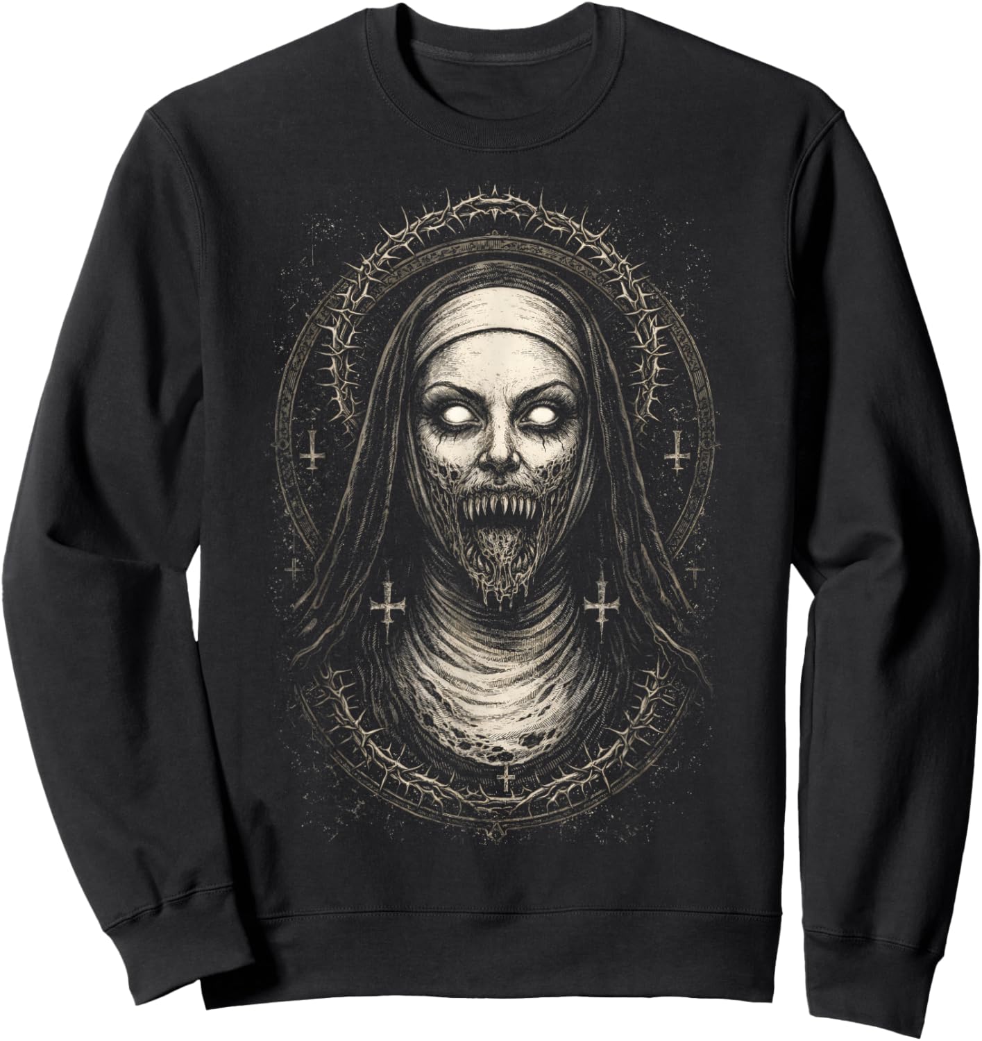 Creepy Dark Nun Horror Gothic Unholy Aesthetic Demon Sweatshirt - Sweatshirt | Black