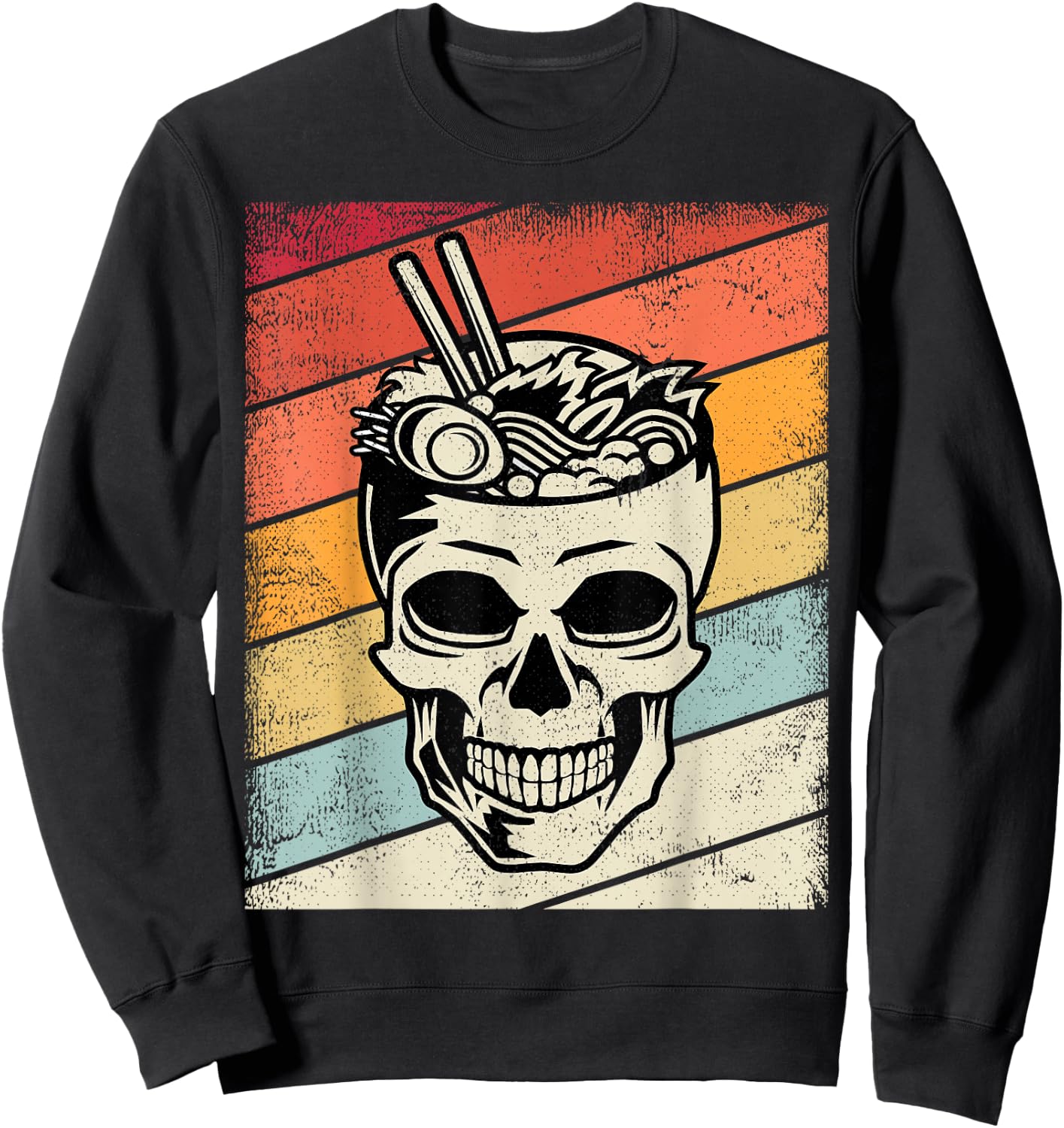 Vintage Ramen Noodles Skull Retro Graphic Kids, Youth Sweatshirt - Sweatshirt | Black