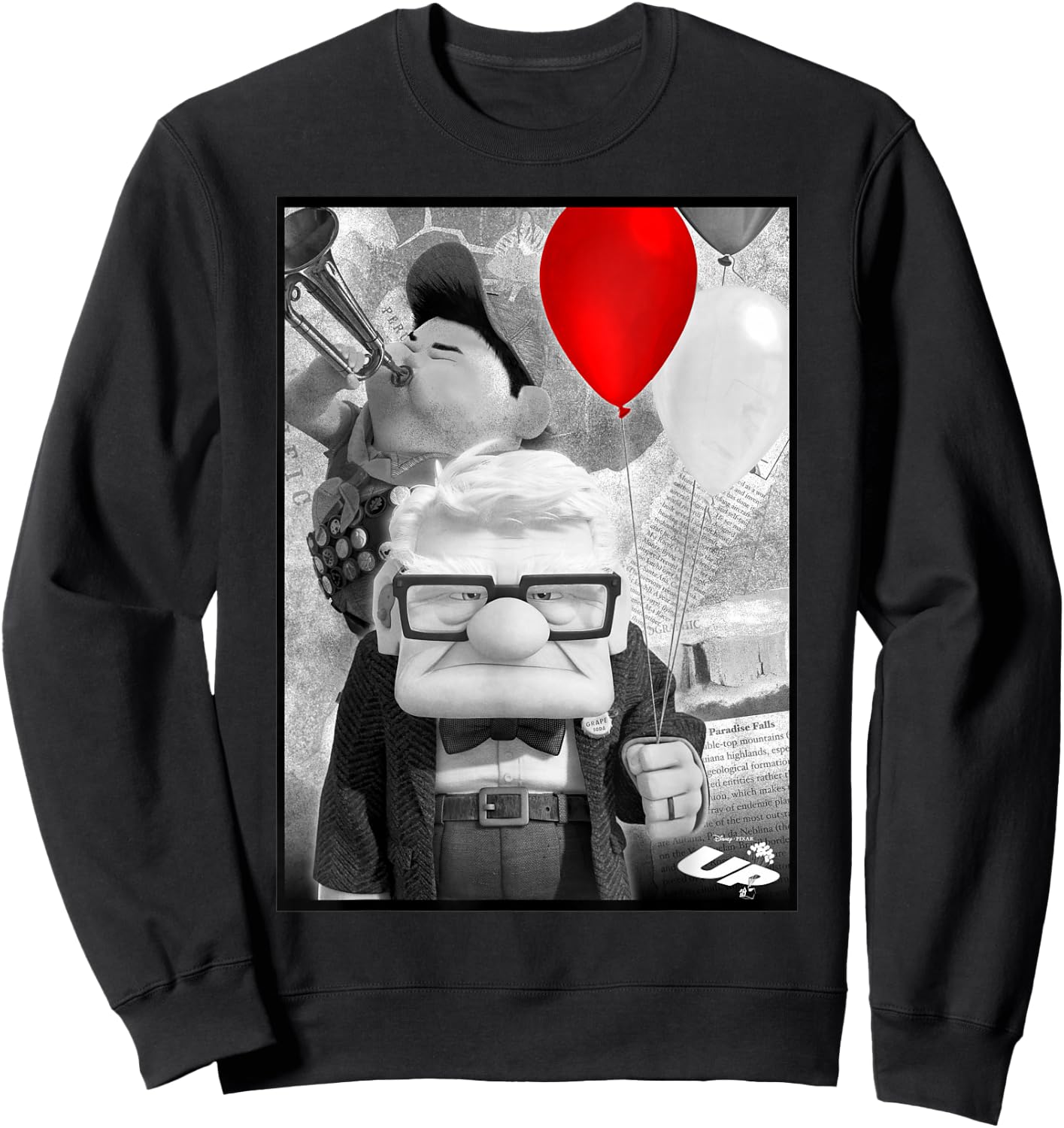 Disney Pixar Up Carl & Russell Vintage Retro Trumpet Picture Sweatshirt - Sweatshirt | Black