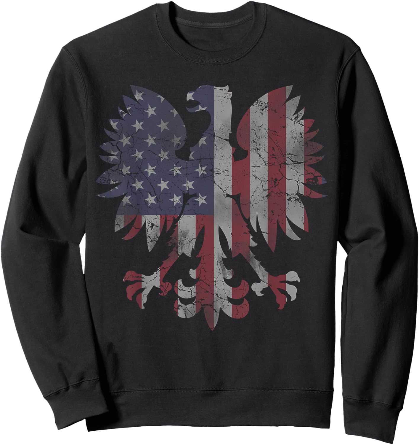 Retro Fade Polish American Flag Eagle Heritage Men Women Sweatshirt - Sweatshirt | Black
