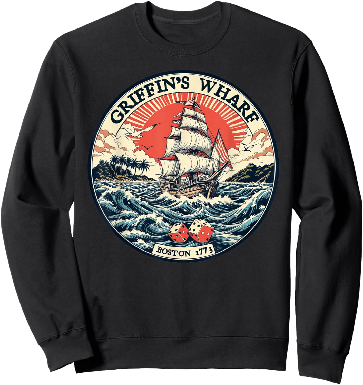Griffin's Wharf 1773 – Boston Ship & Dice Logo Design Sweatshirt - Sweatshirt | Black