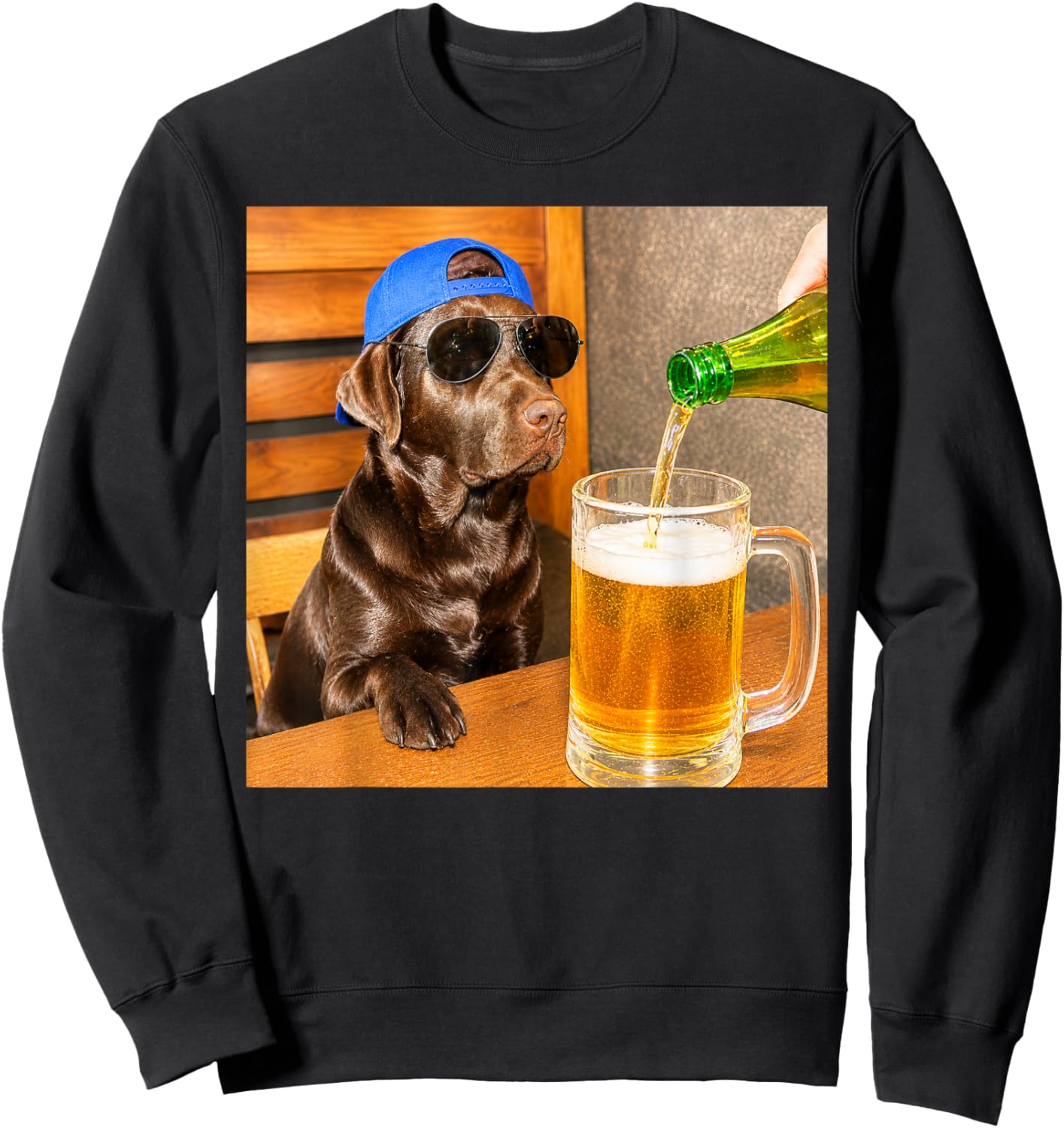 Chocolate Lab Drinking Beer Funny Dog Meme Art Sweatshirt - Sweatshirt | Black