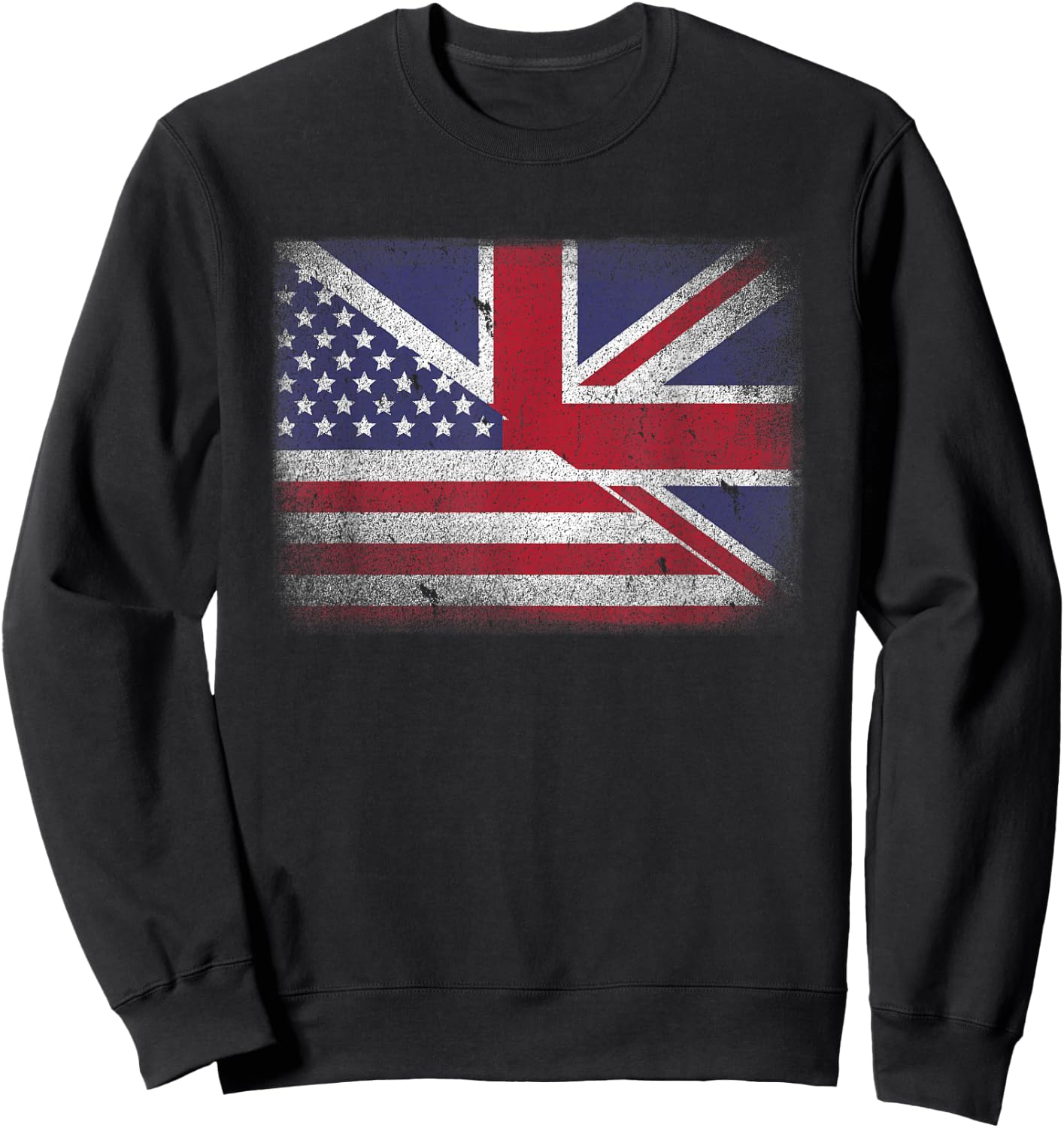 Vintage Half American Half British Flag Great Britain USA Sweatshirt - Sweatshirt | Black
