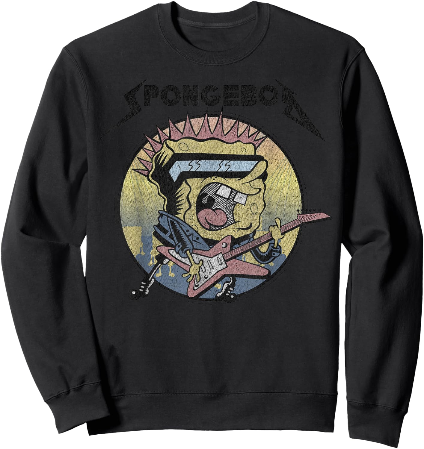 SpongeBob SquarePants Heavy Metal Rock Short Sleeve Sweatshirt - Sweatshirt | Black