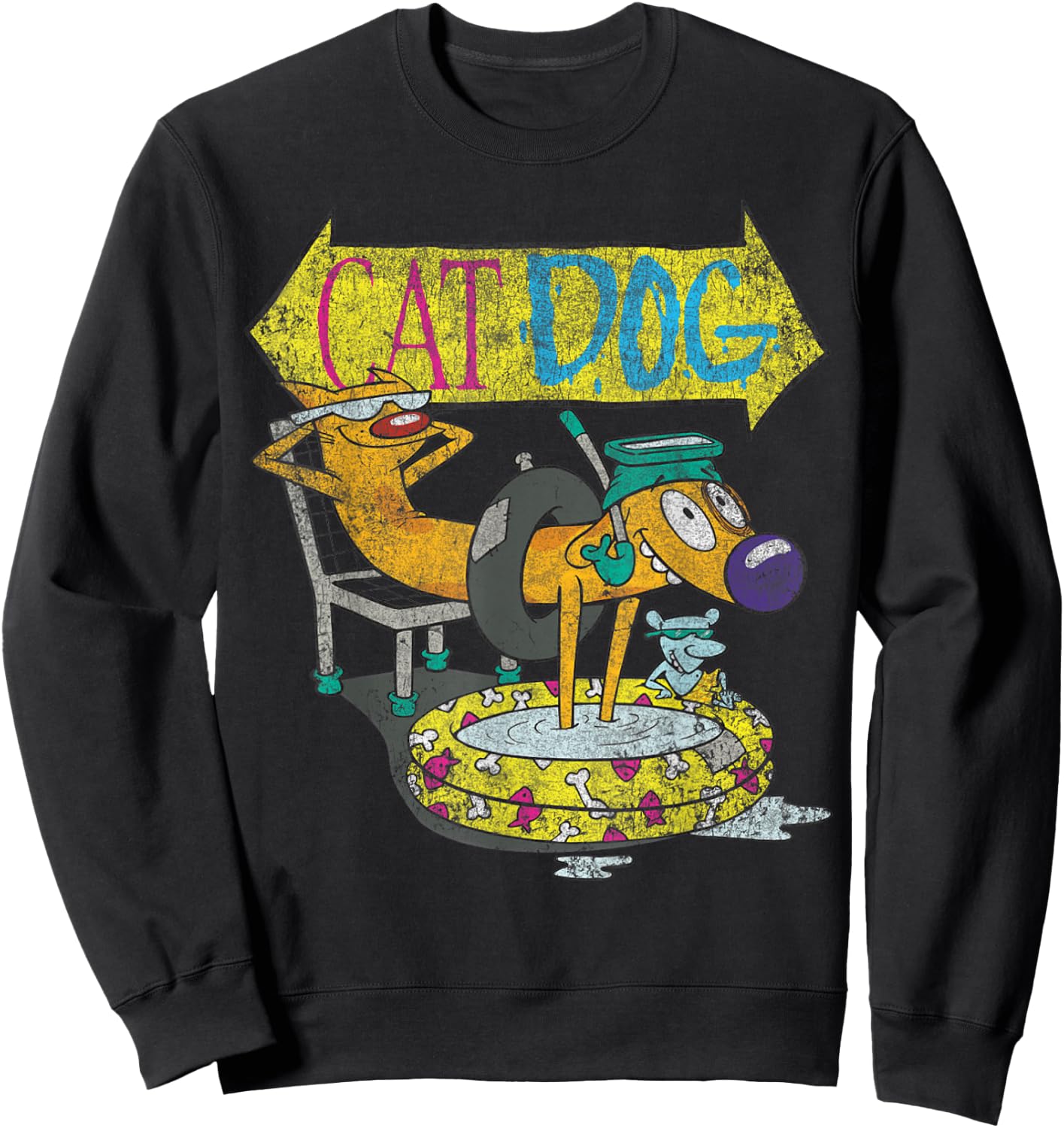 Nickelodeon CatDog Chilling By The Pool Graphic Sweatshirt - Sweatshirt | Black