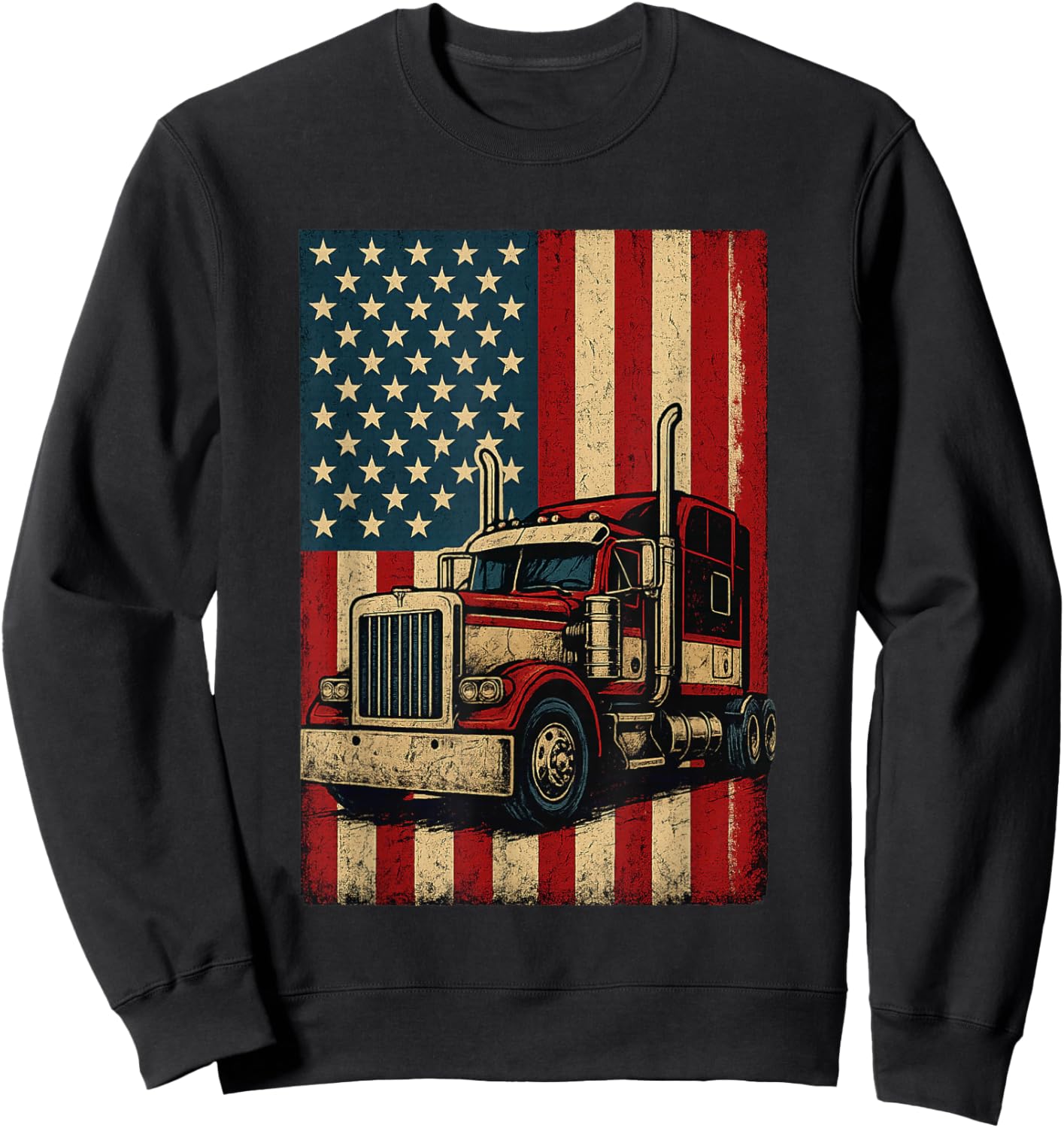 Truck Driver USA Flag Patriotic Trucker Sweatshirt - Sweatshirt | Black