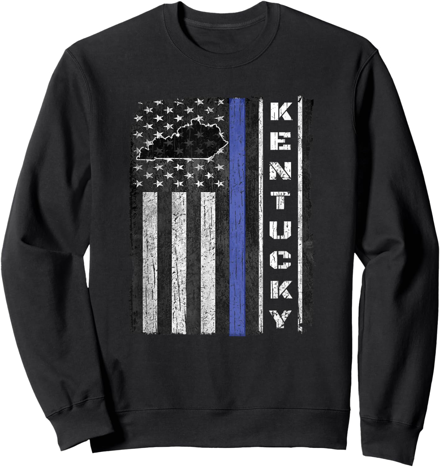 Kentucky Thin Blue Line Police Week USA Flag Gift Dad Cop Sweatshirt - Sweatshirt | Black