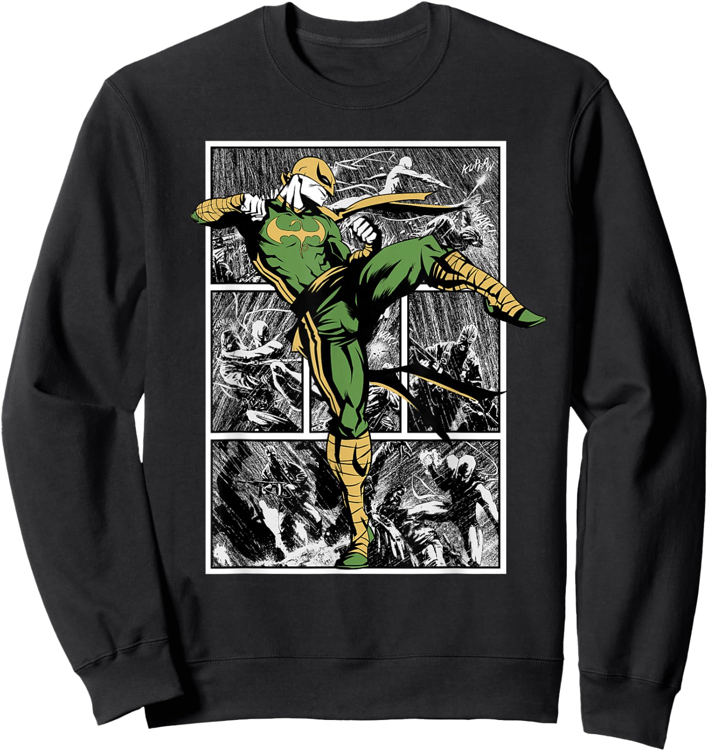 Marvel Comics Retro Classic Iron Fist Rain Battle Panels Sweatshirt - Sweatshirt | Black