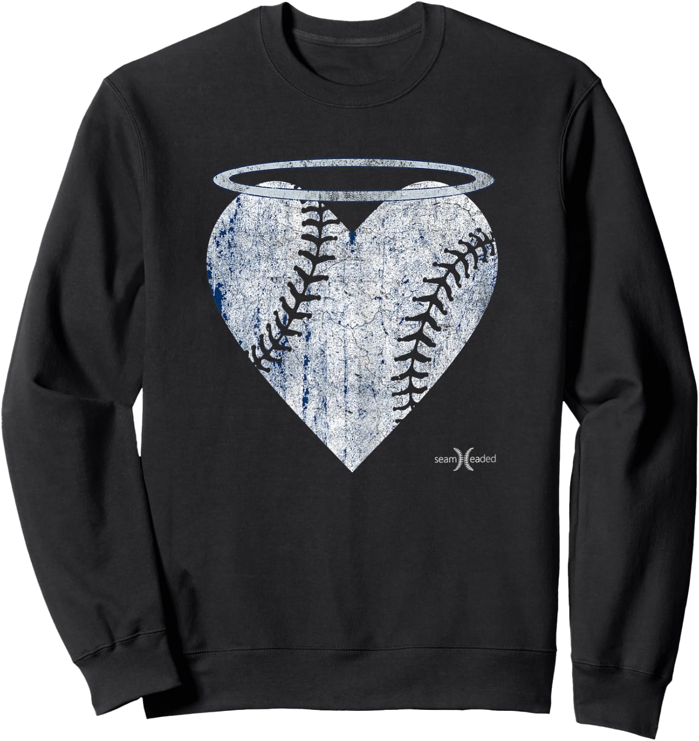 Vintage Angel Baseball Heart with Halo Sweatshirt - Sweatshirt | Black