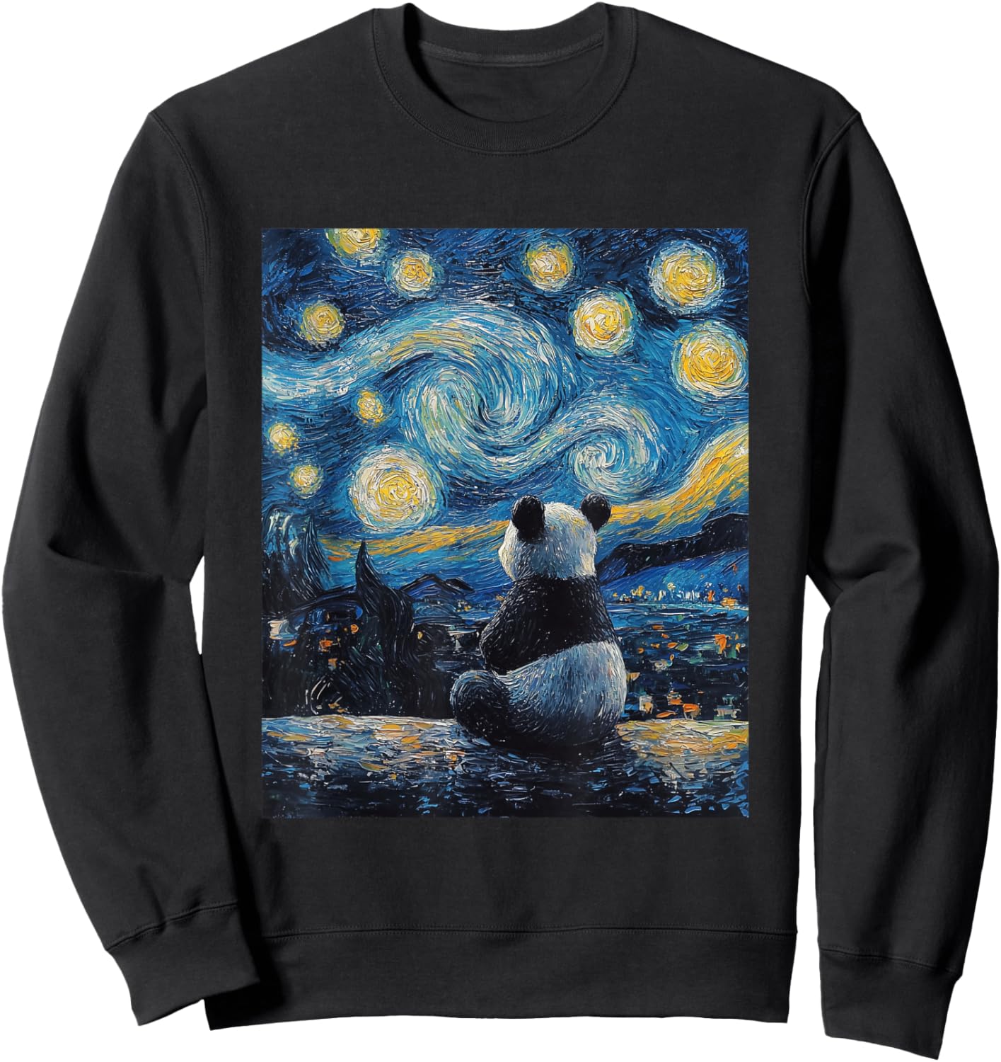 Cute Panda Bear - Van Gogh Style - Starry Night Graphic Sweatshirt - Sweatshirt | Black