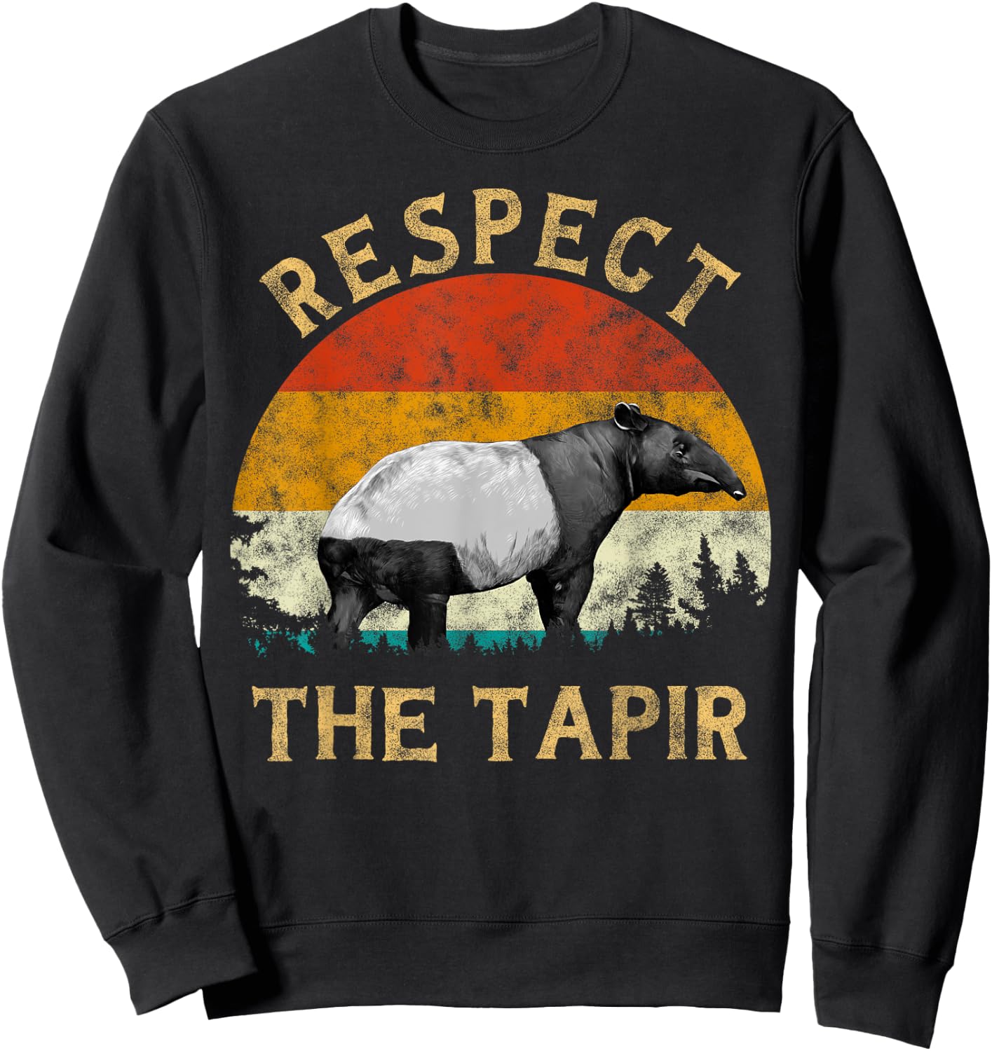 Respect theTapir Lover Retro Vintage Sunset Tree Men Tapir Sweatshirt - Sweatshirt | Black