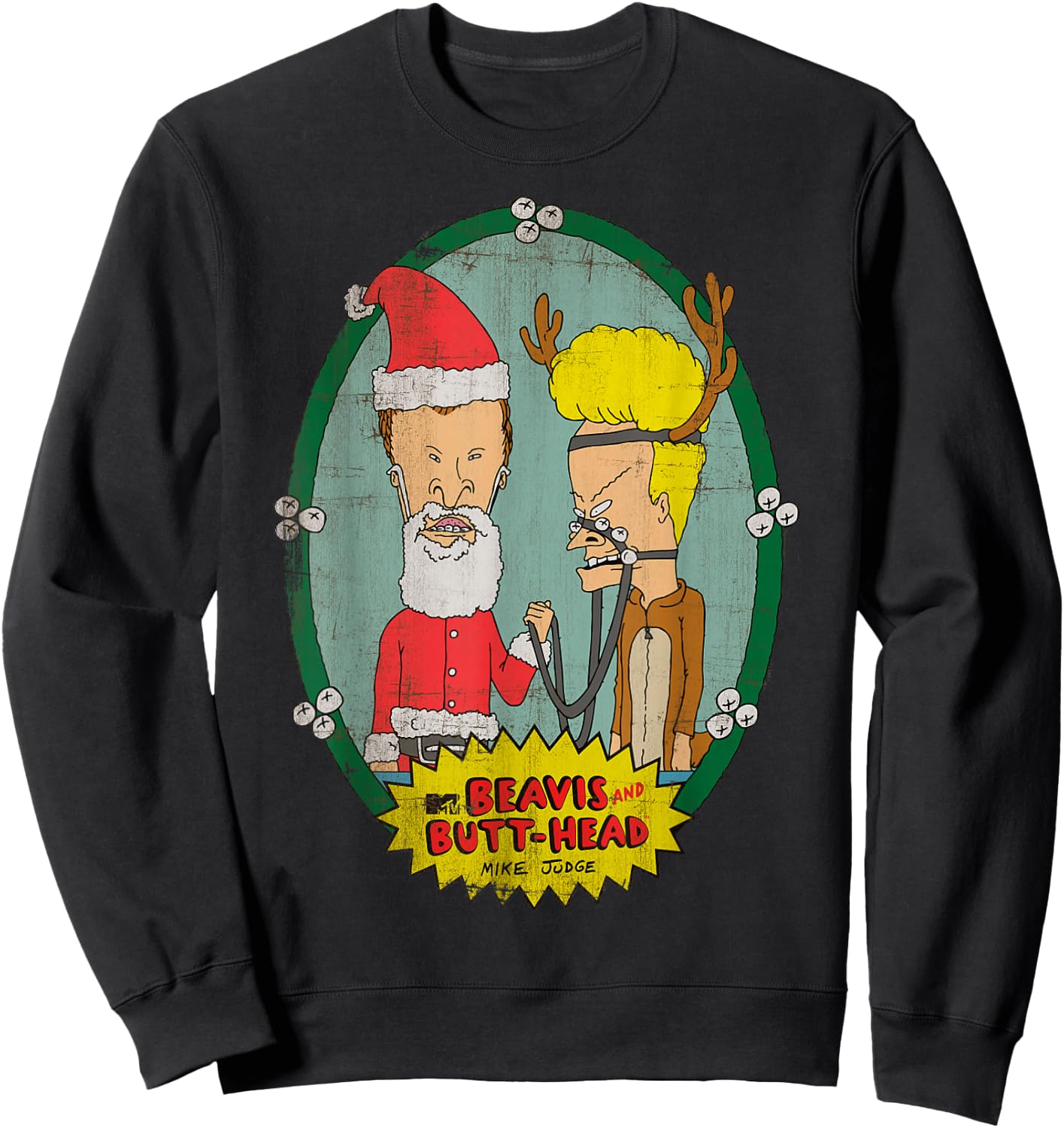 Beavis and Butt-Head Santa Reindeer Christmas Sweatshirt - Sweatshirt | Black