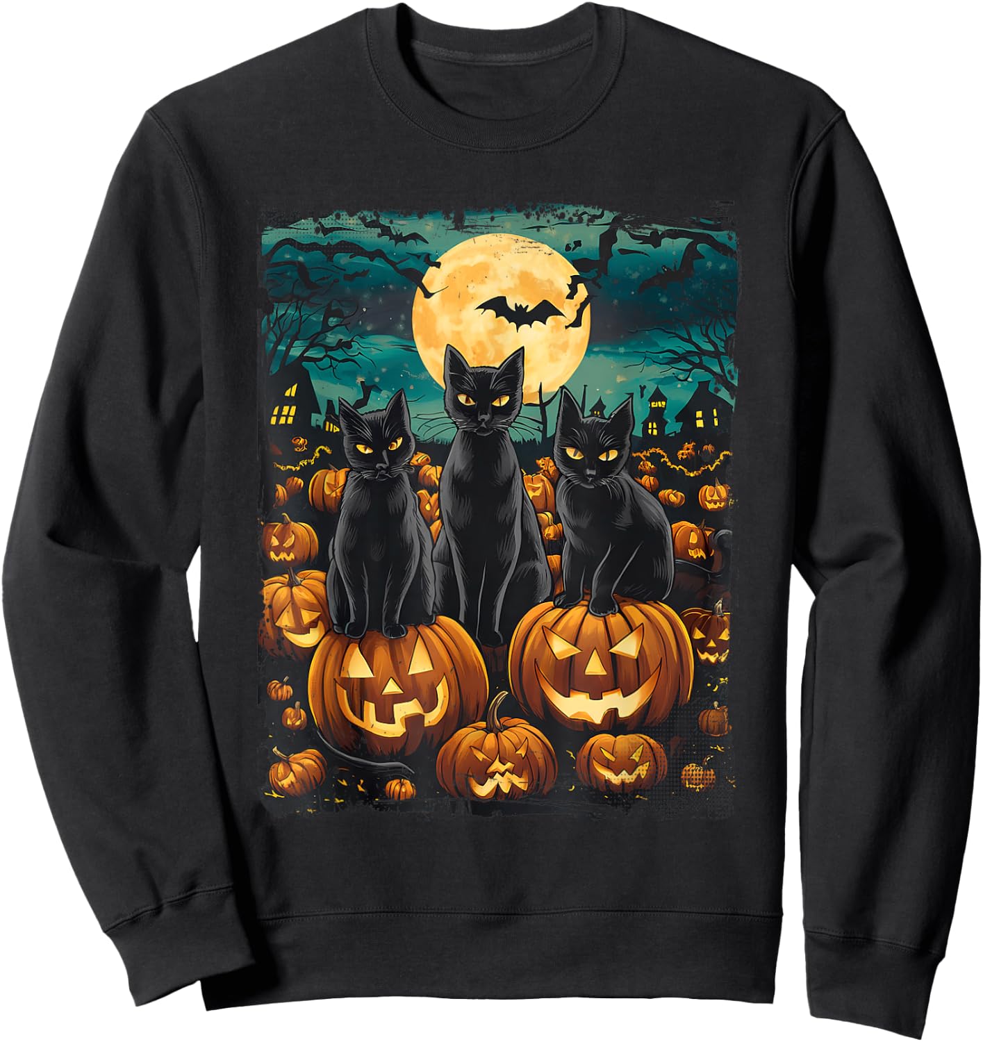 Black Cat Pumpkin Halloween Starry Night Cat Van Gogh Cat Women Kids Sweatshirt - Sweatshirt | Black