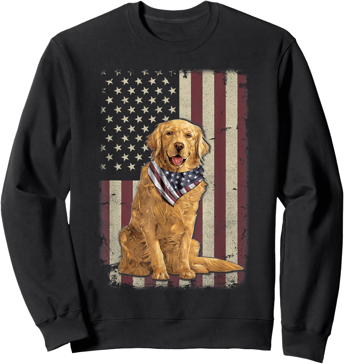 Golden Retriever American Flag Bandana 4th of July Sweatshirt - Sweatshirt | Black