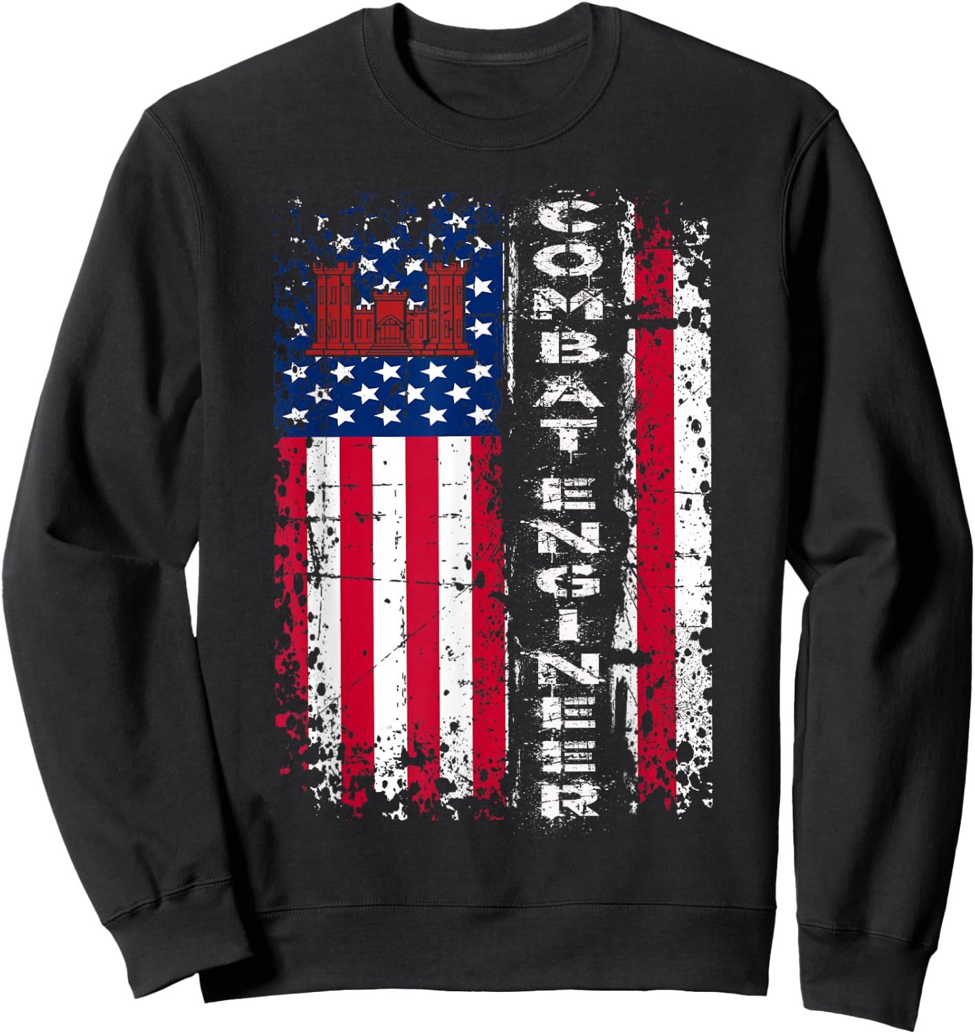 Combat Engineer Distressed American Flag - U.S. Military Sweatshirt - Sweatshirt | Black