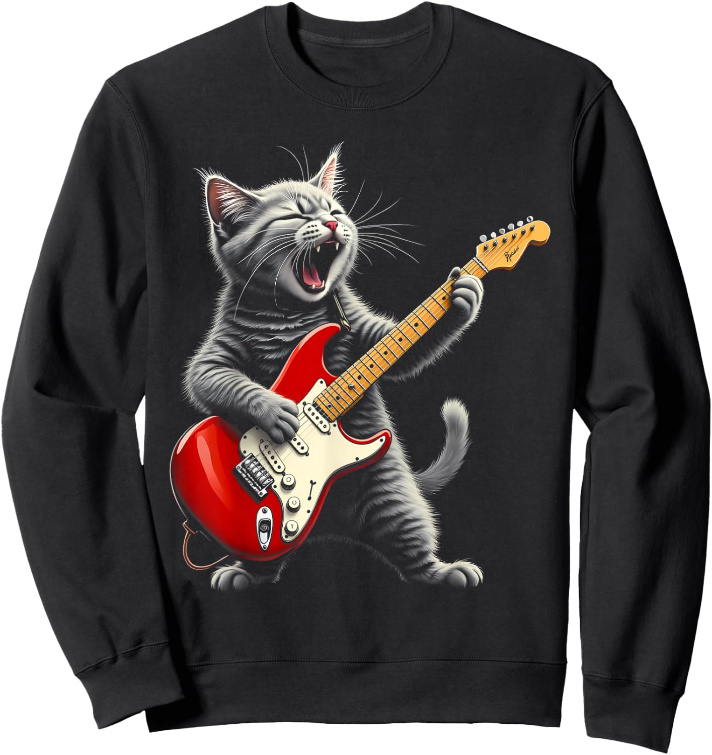 Funny Rock Star Cat Playing Guitar Sweatshirt - Sweatshirt | Black